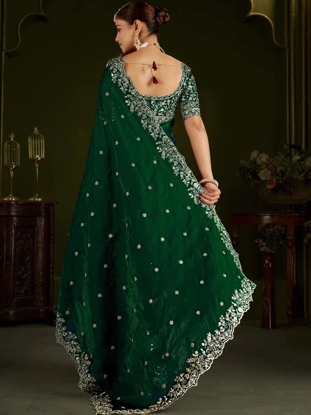 ANJAVI FASHION Floral Embroidered Heavy Work Saree thumbnail 6