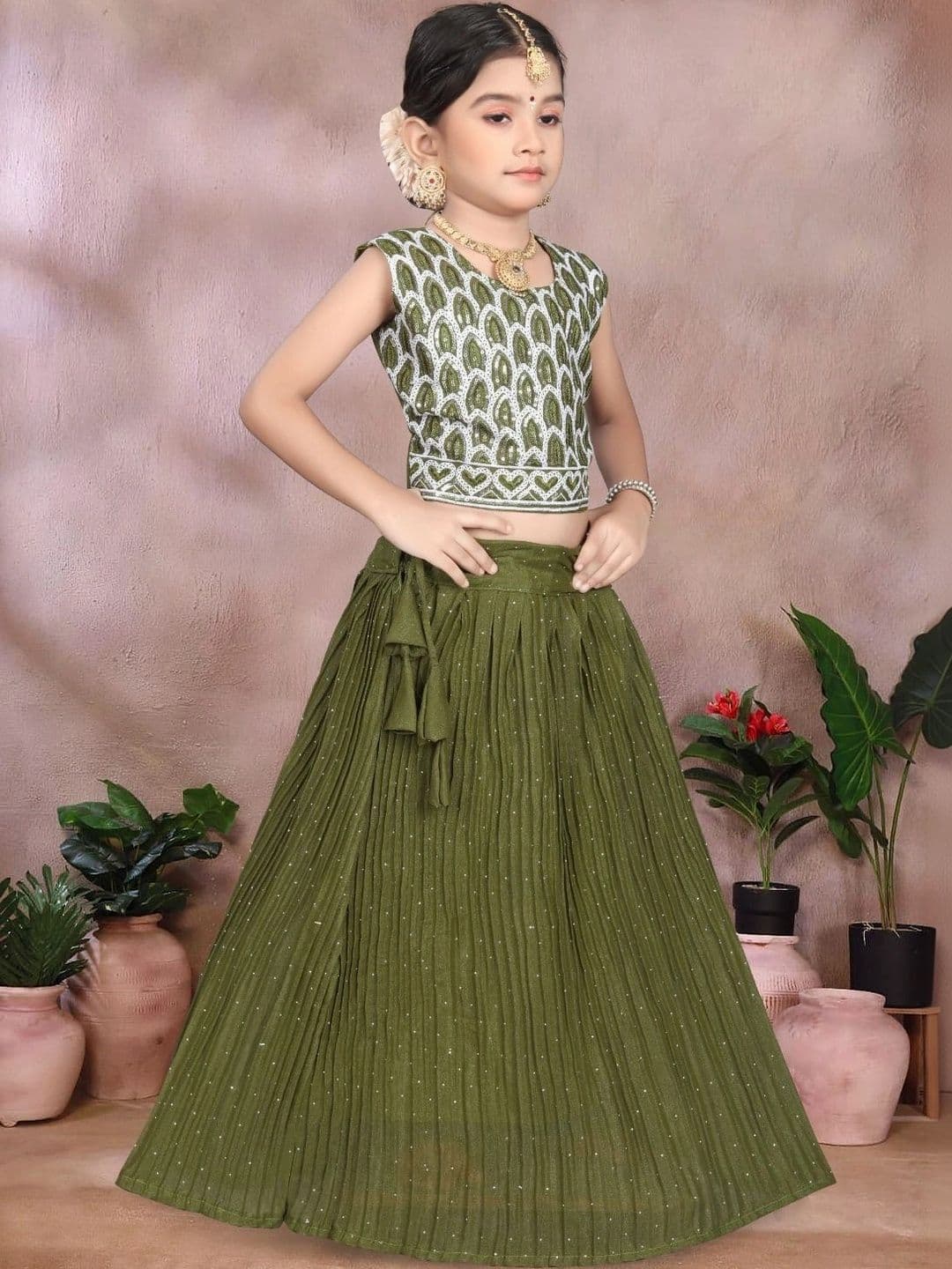 Tiny Twirls Girls Embellished Sequinned Ready to Wear Lehenga & thumbnail 3