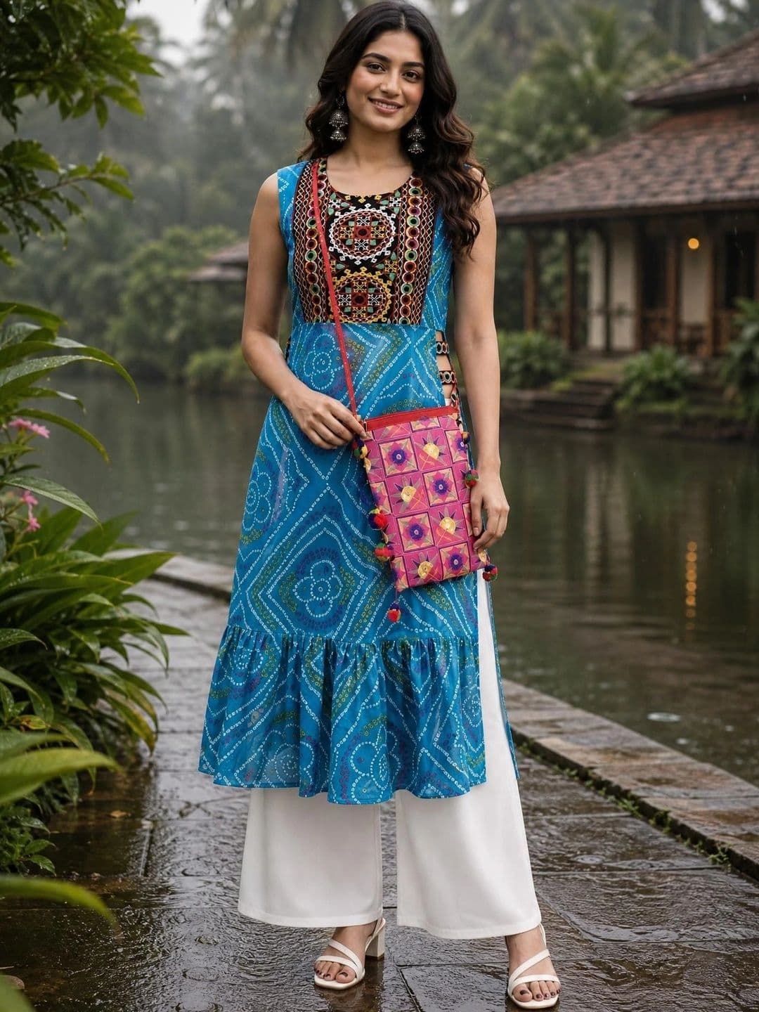Youthnic Women Bandhani Printed Thread Work Indie Prints Georgette Kurta thumbnail 5