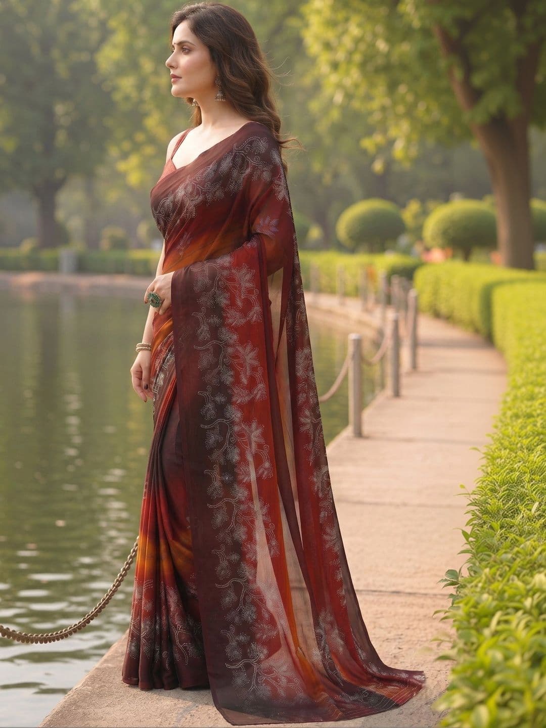 BOLOKA Floral Embroidered Poly Georgette Designer Saree thumbnail 4