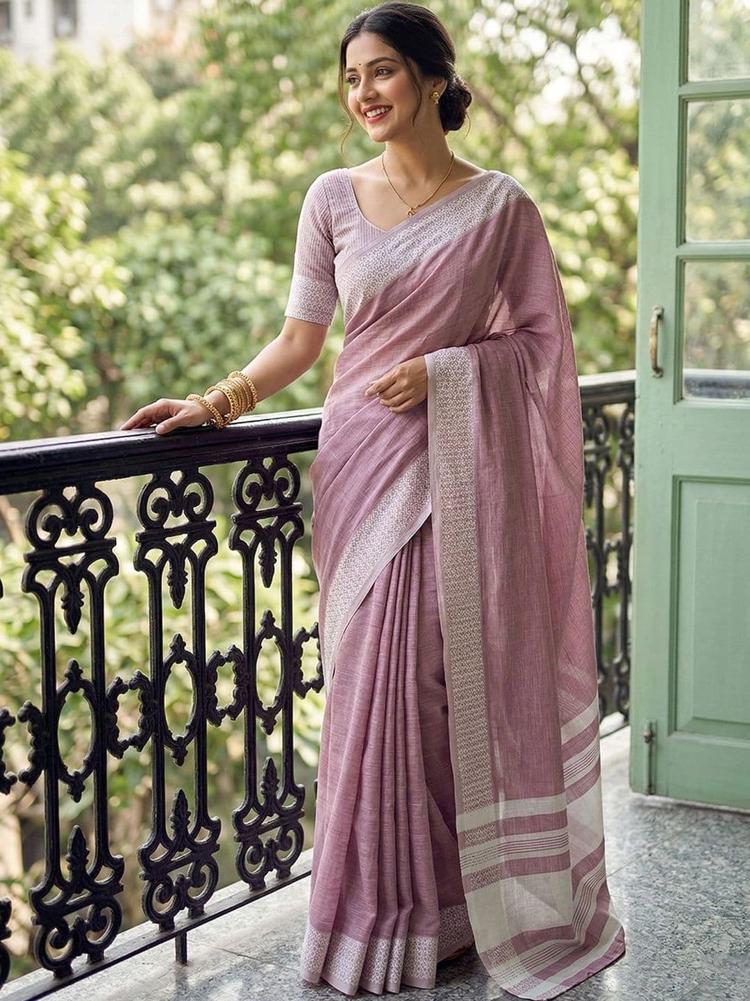 Mitera Striped Linen Blend Saree - view 1