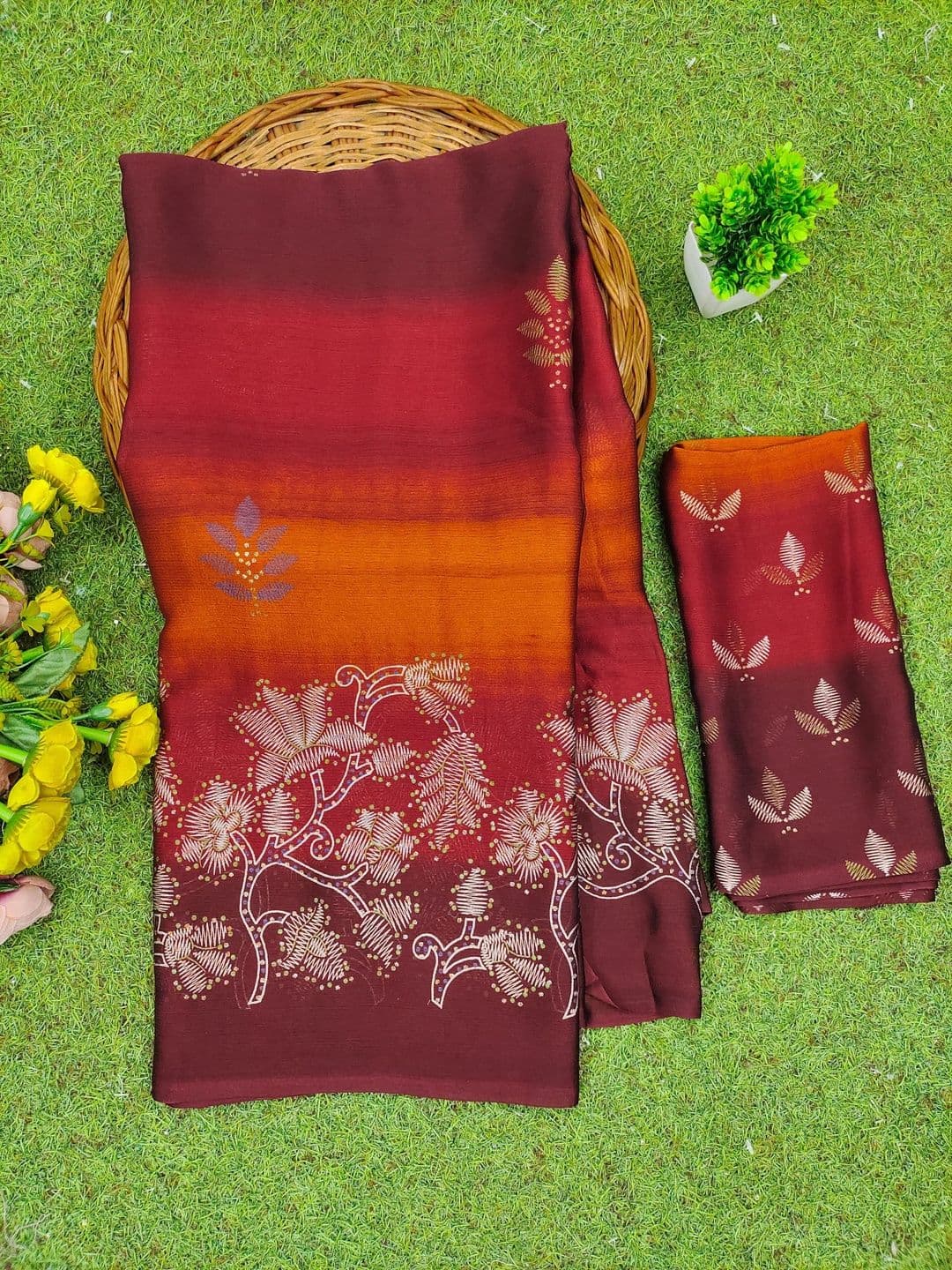 BOLOKA Floral Embroidered Poly Georgette Designer Saree thumbnail 2