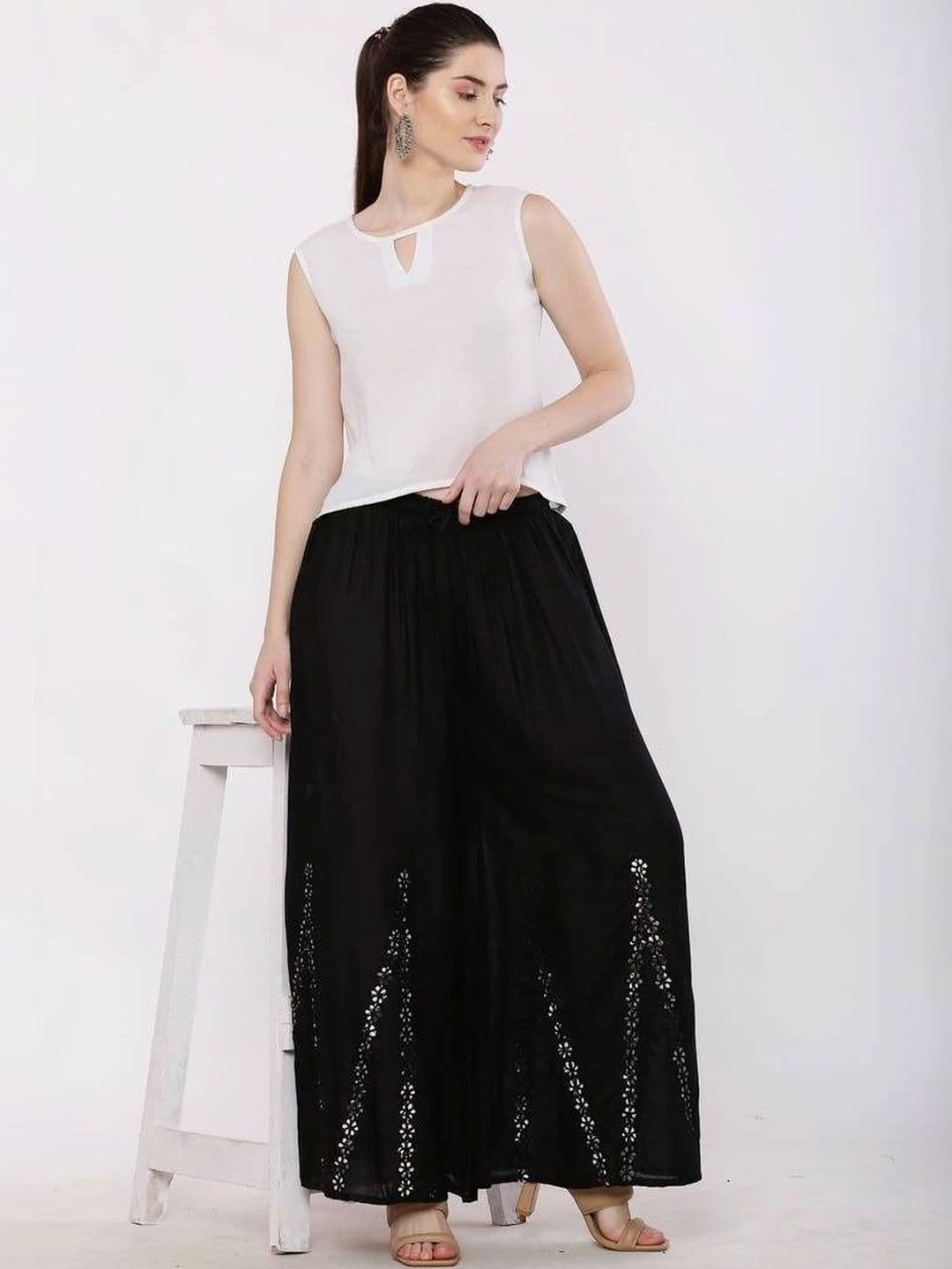 Meyara Women Floral Embroidered Knitted Ethnic Palazzos thumbnail 2