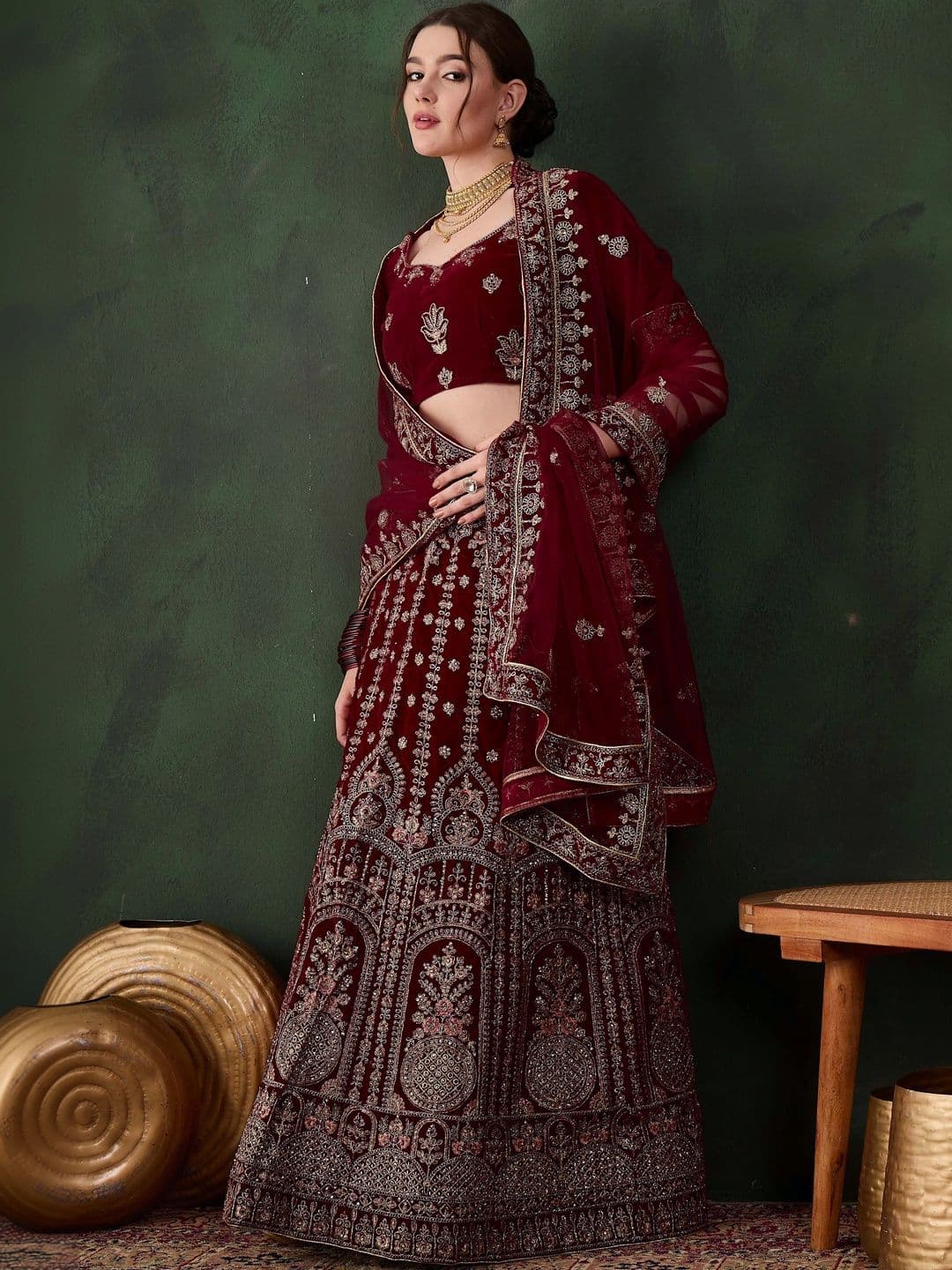 Anouk Rustic Embroidered Semi-Stitched Lehenga & Unstitched Blouse With Dupatta - view 1