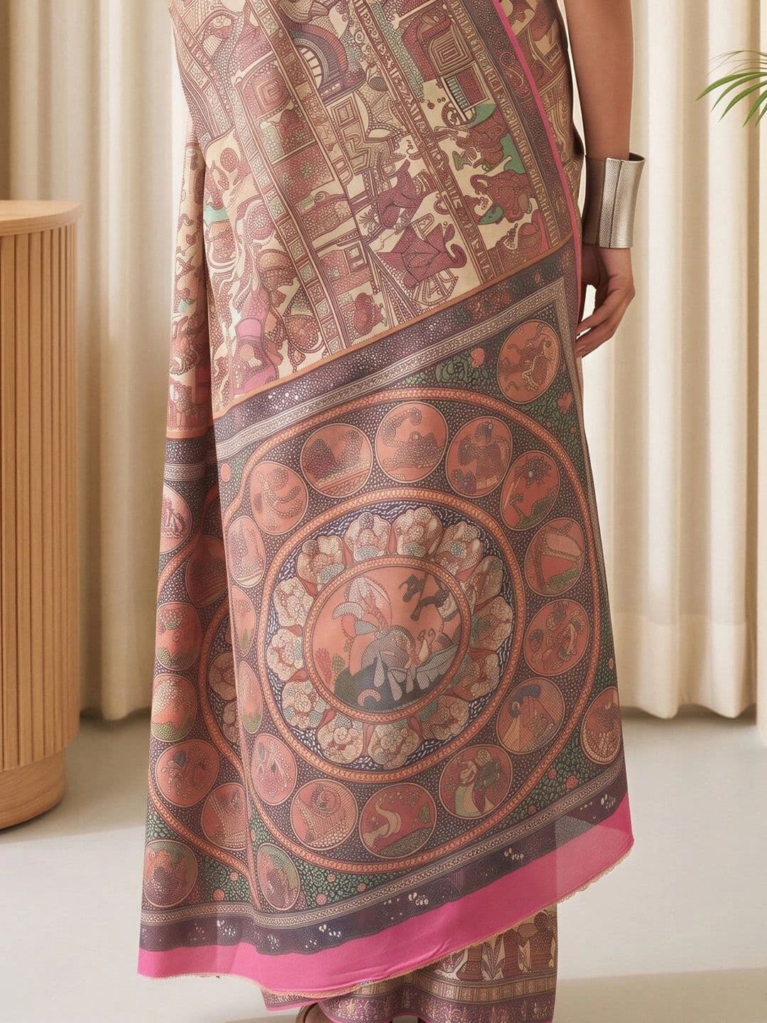 Sangria Kalamkari Silk Blend Designer Baluchari Saree thumbnail 3