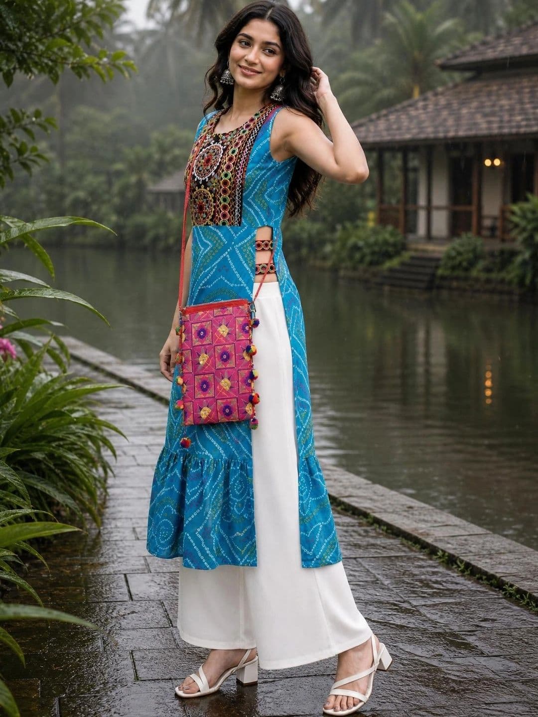 Youthnic Women Bandhani Printed Thread Work Indie Prints Georgette Kurta thumbnail 2