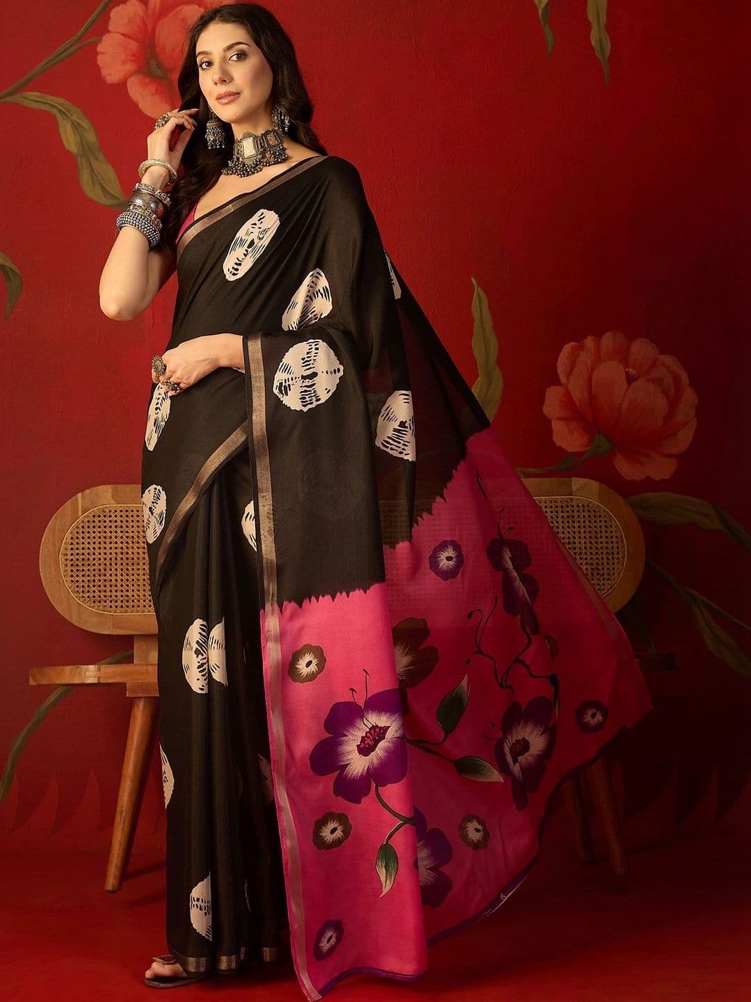 Sangria Zari Silk Cotton Bandhani Saree thumbnail 4