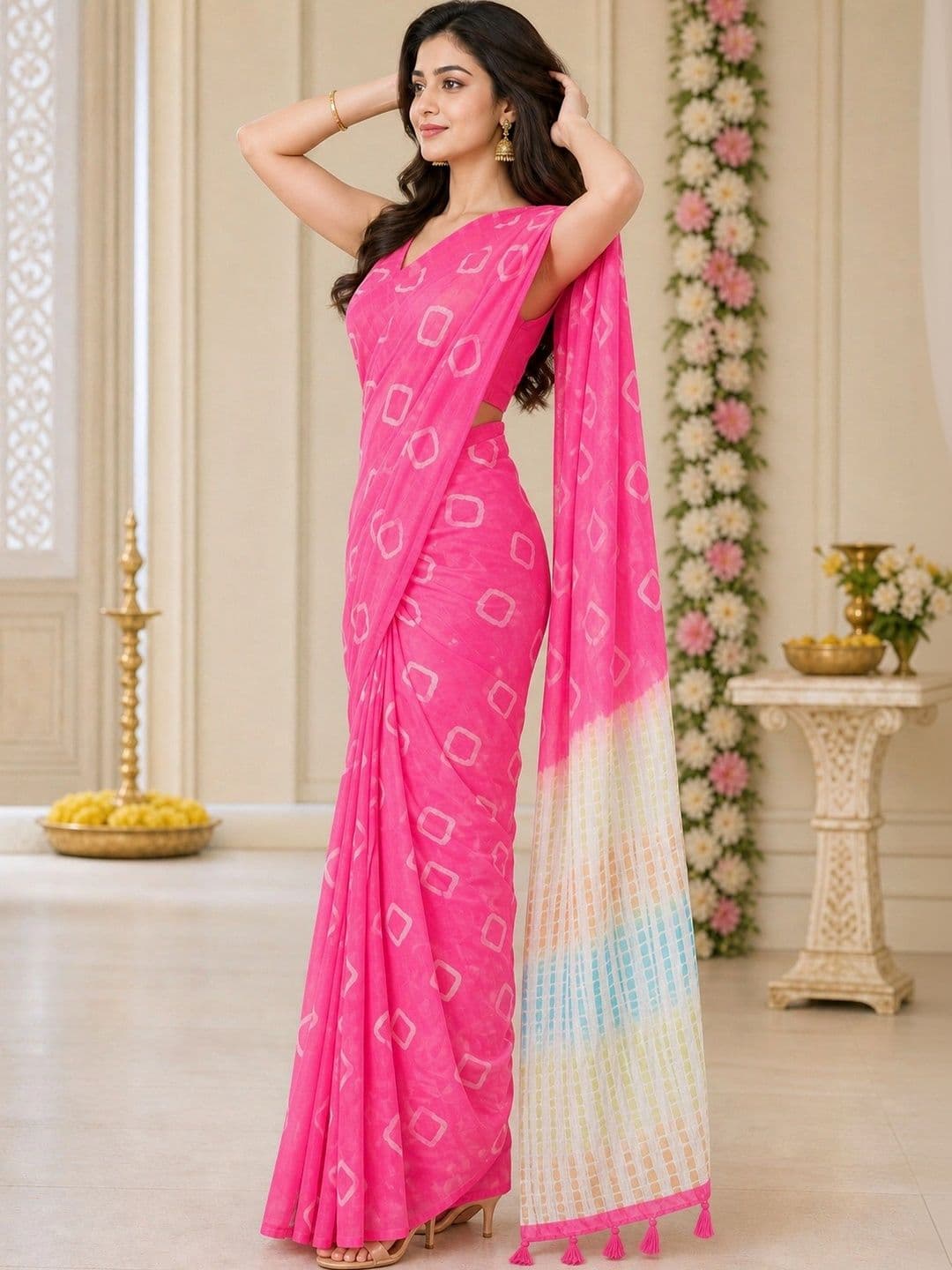 Saatika Tie and Dye Chanderi Saree thumbnail 4