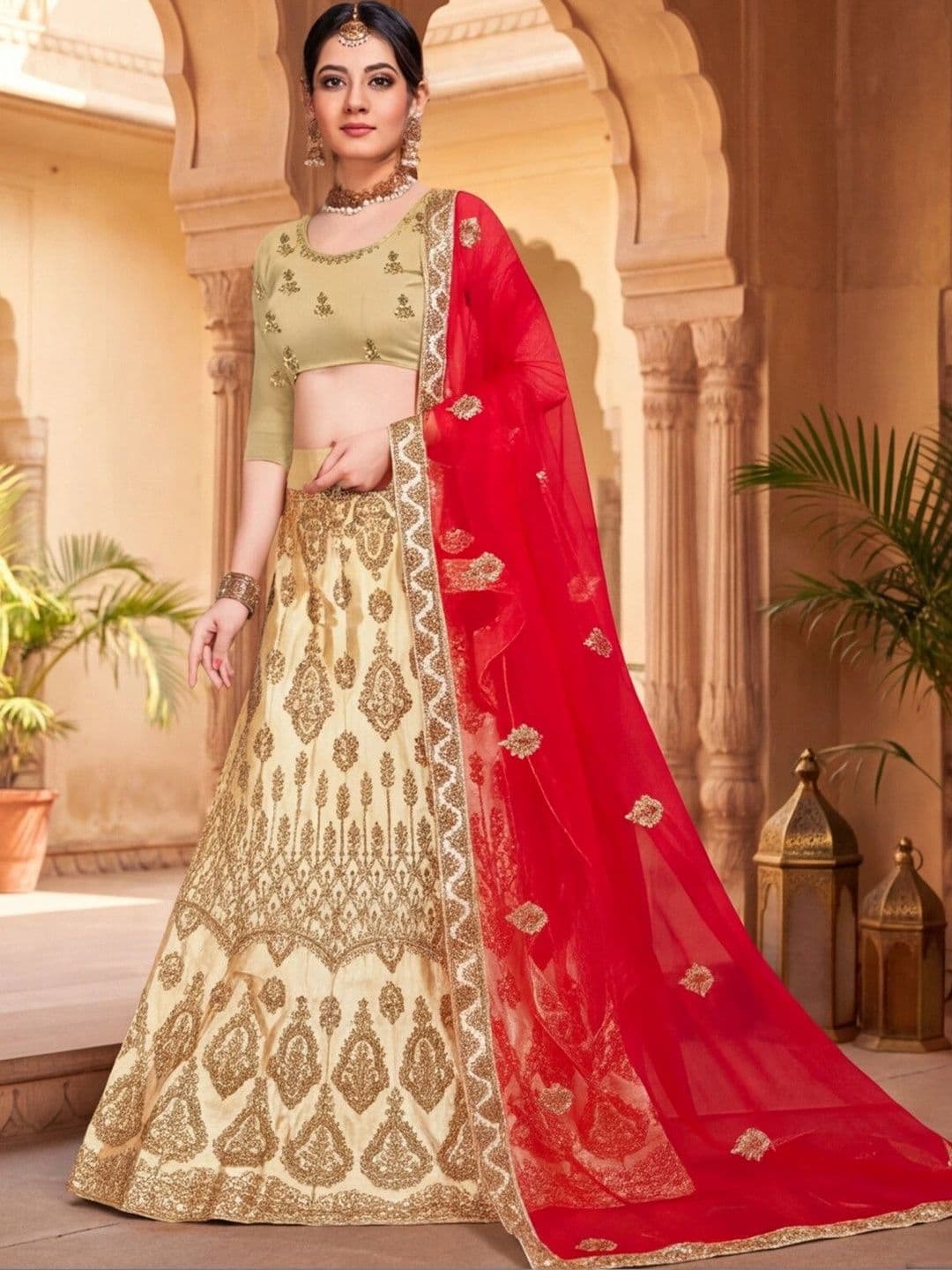 Anouk Rustic Embellished Semi-Stitched Lehenga & Unstitched Blouse With Dupatta thumbnail 2