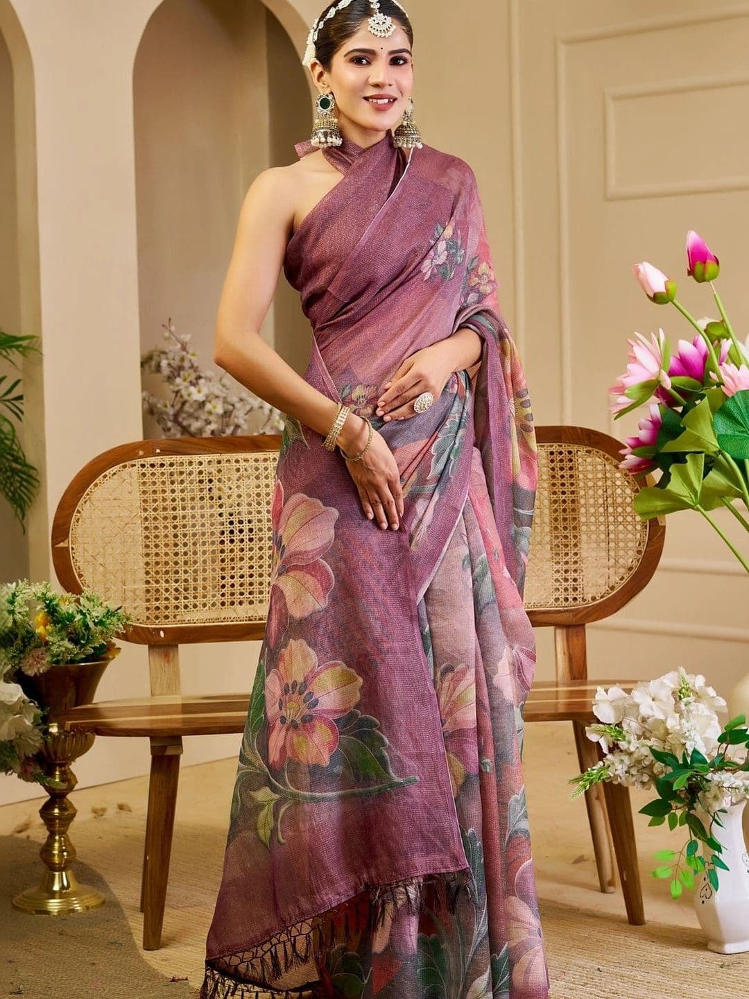 ZAMUNA Floral Tissue Designer Bhagalpuri Saree thumbnail 2