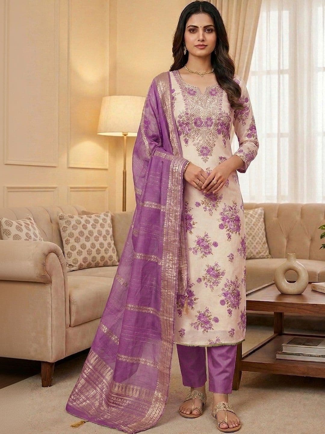 TAVAS Embroidered Unstitched Dress Material - view 1