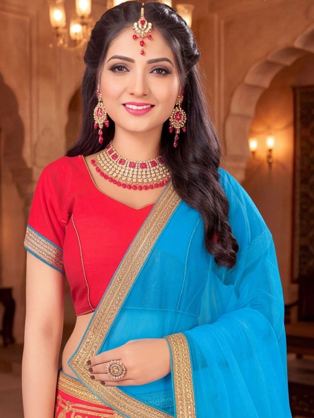 Anouk Rustic Embellished Foil Print Semi-Stitched Lehenga & Unstitched Blouse With Dupatta thumbnail 5