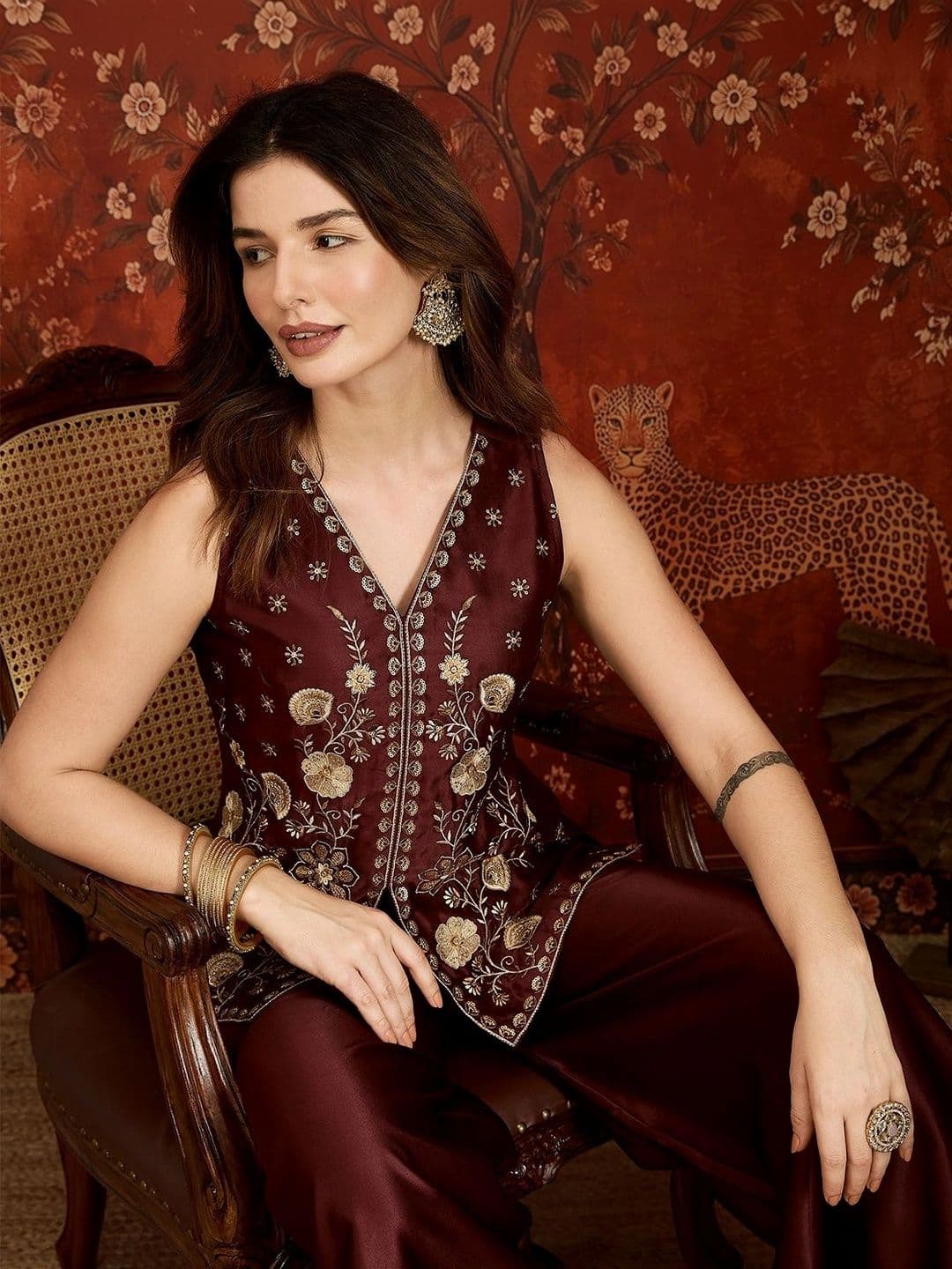 House of Pataudi Embroidered Top with Palazzos thumbnail 2