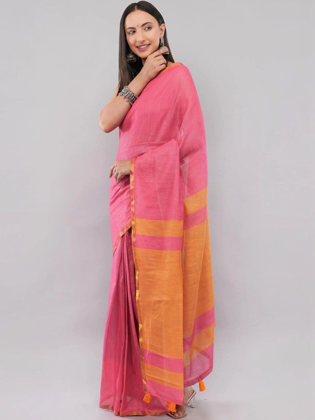 SAMANTHA women  Striped Linen Blend Saree thumbnail 6