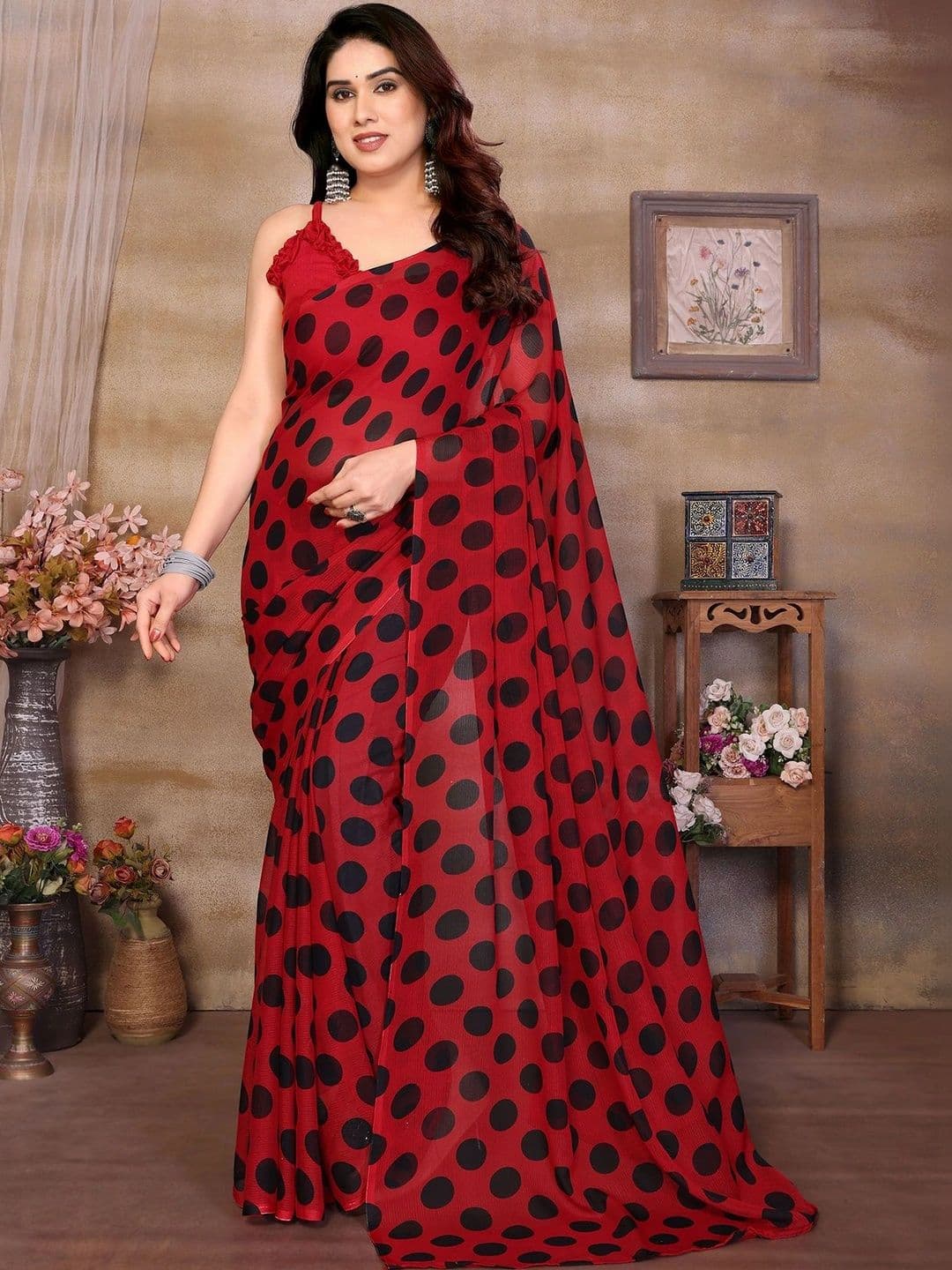 Lookmark Polka Dot Pure Georgette Saree - view 1