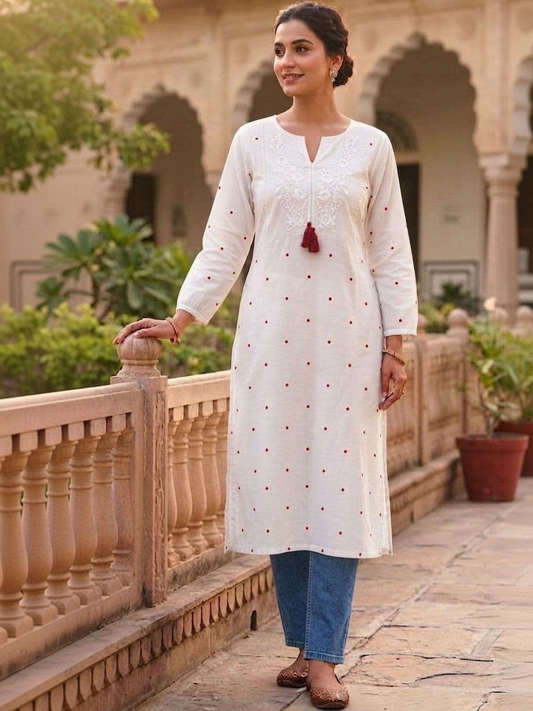 RR SA KURTIS Women Polka Dot Printed Thread Work Kurta - view 1