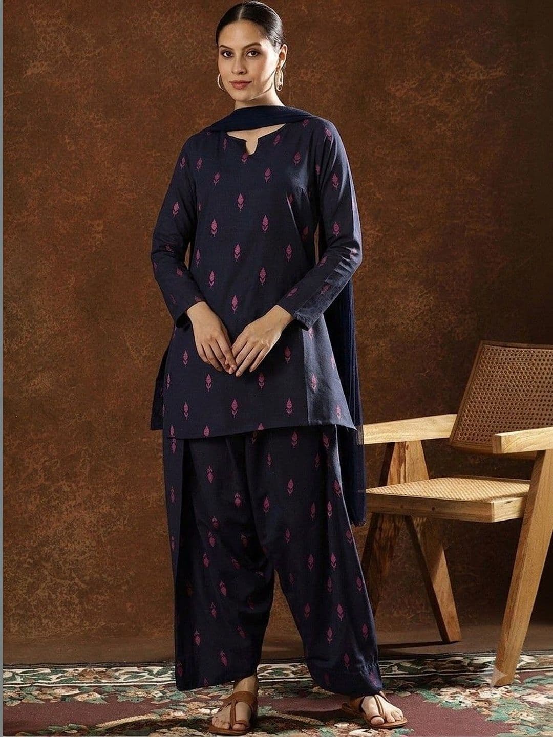 CHIRAAI Women Ethnic Motifs Printed Regular Pure Cotton Kurta with Patiala & With Dupatta - view 1