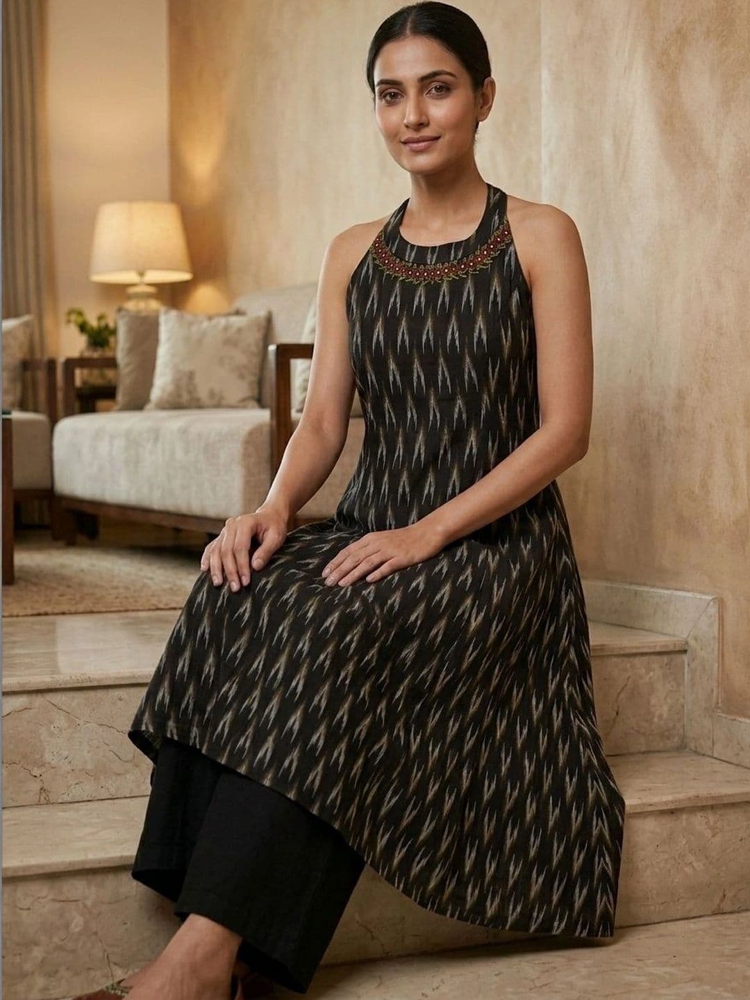 Sangria Women Halter Neck Thread Work Kurta thumbnail 2