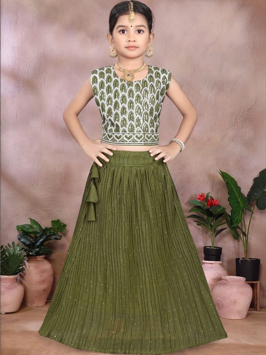 Tiny Twirls Girls Embellished Sequinned Ready to Wear Lehenga & - view 1
