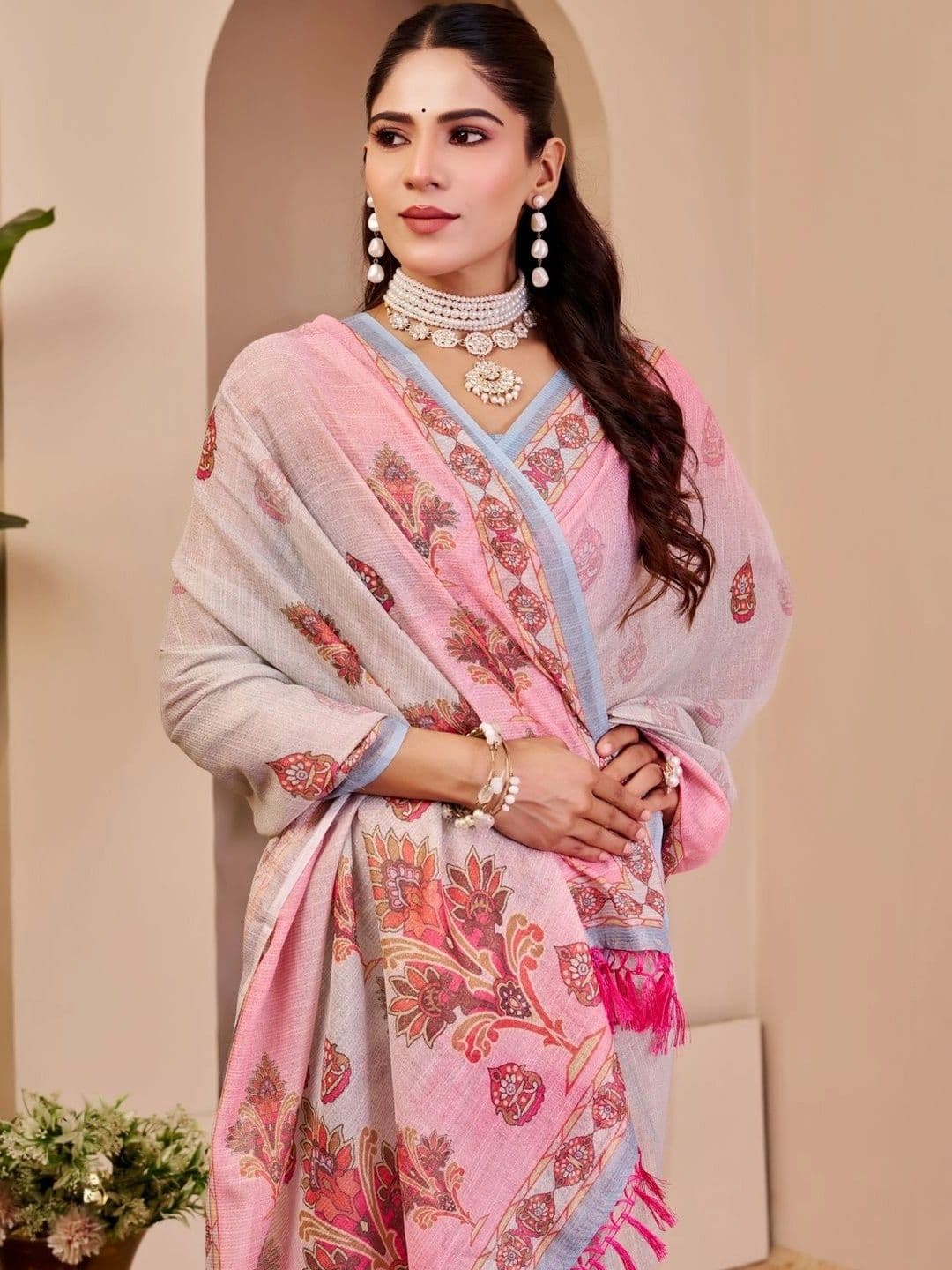 ZAMUNA Floral Tissue Designer Bhagalpuri Saree thumbnail 4