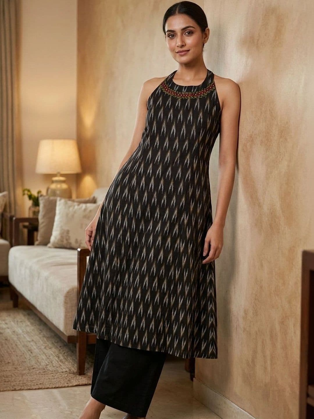 Sangria Women Halter Neck Thread Work Kurta thumbnail 4