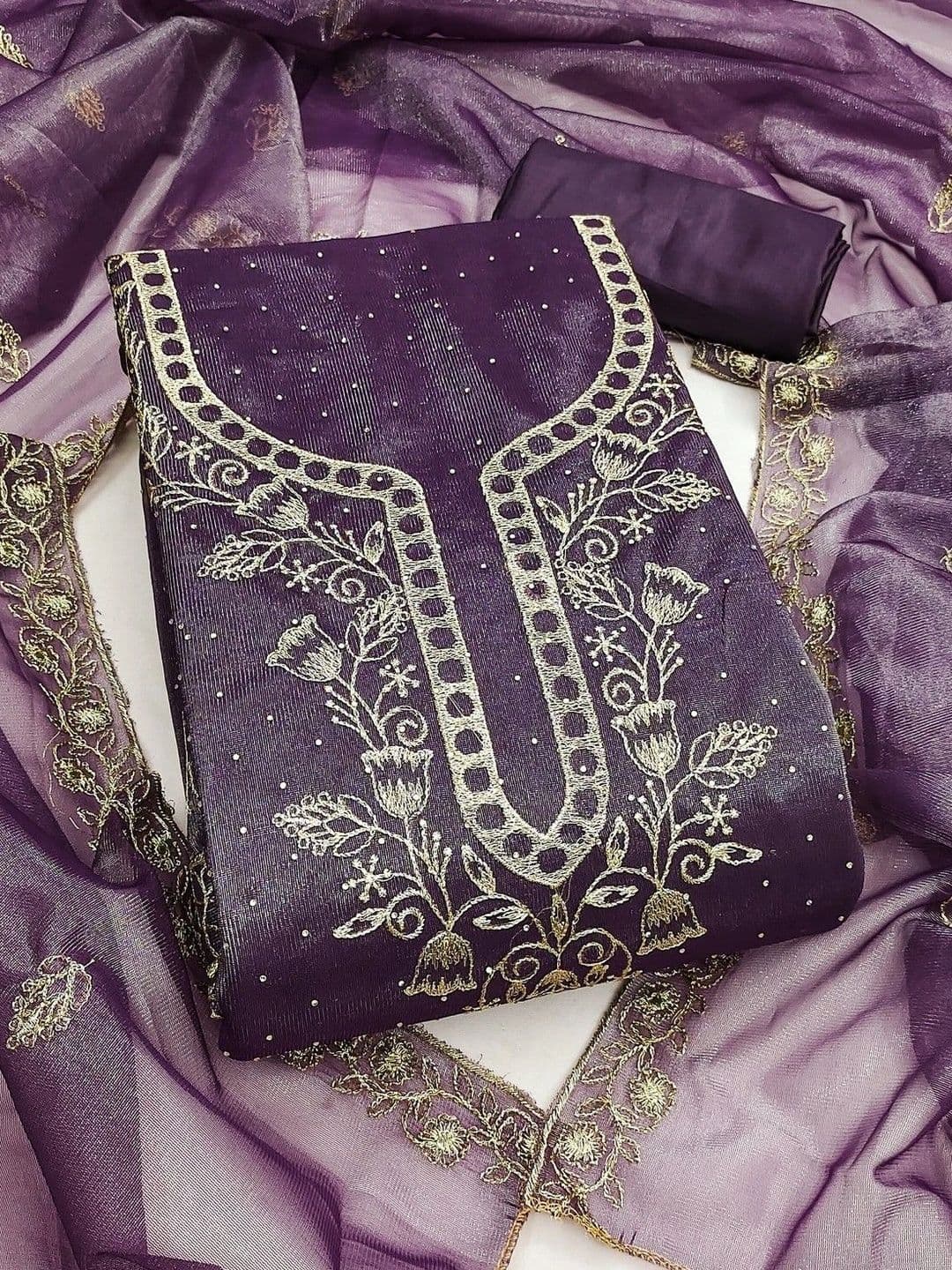 TAVAS Embroidered Organza Unstitched Dress Material - view 1