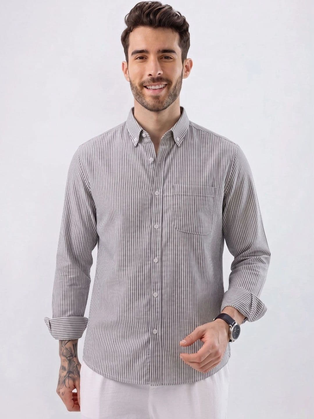 HENSHIKA Men Cotton Striped Printed Casual Shirt thumbnail 5