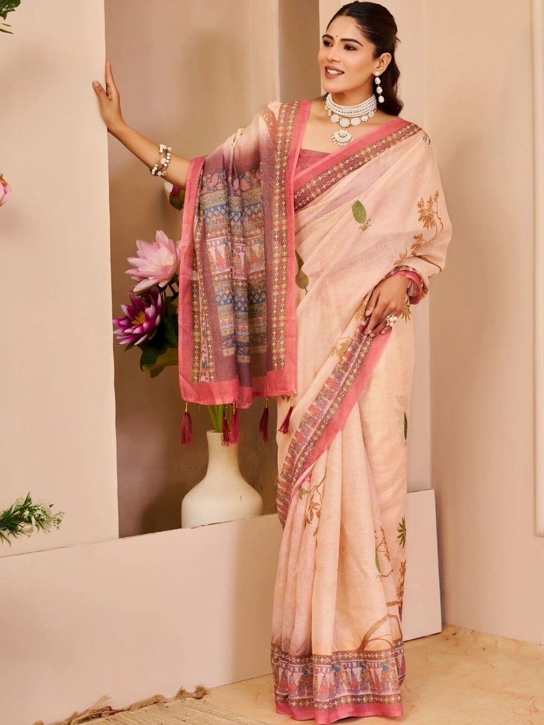 ZAMUNA Floral Tissue Designer Bhagalpuri Saree thumbnail 4
