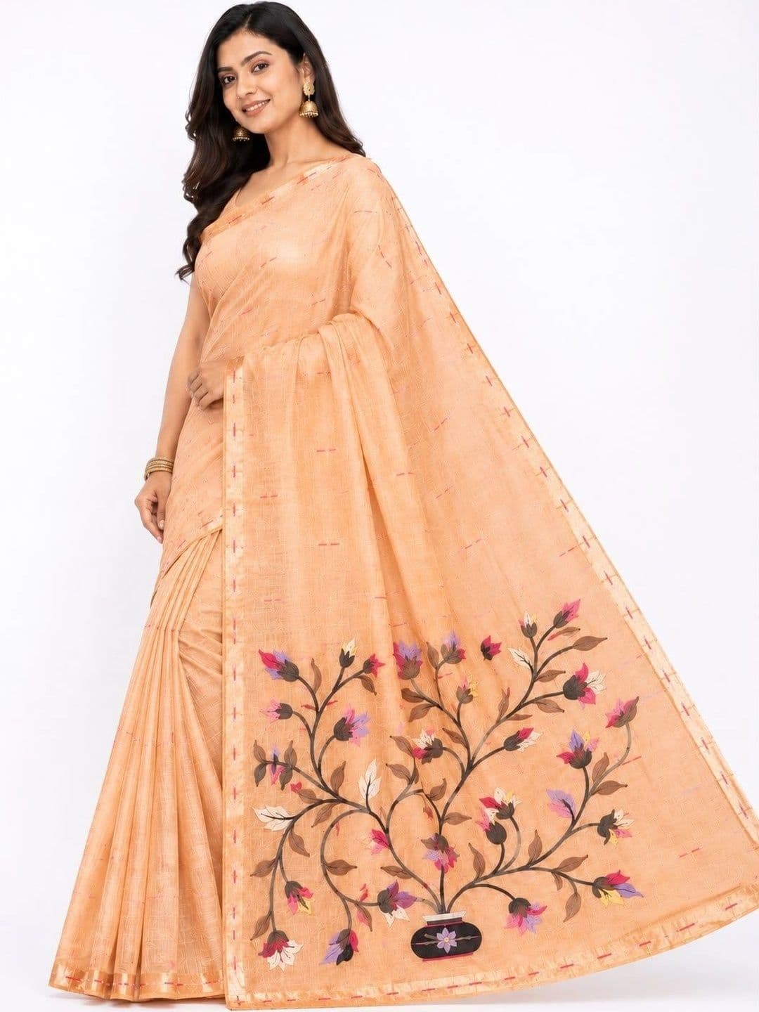 Sangria Floral Pure Linen Saree thumbnail 2