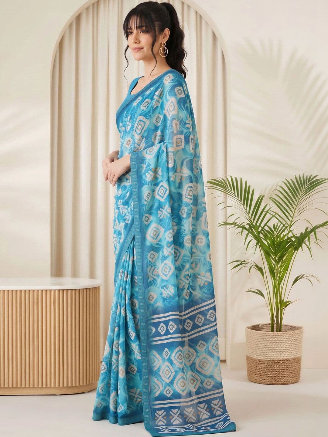 Sangria Batik Sequinned Pure Georgette Designer Saree thumbnail 6