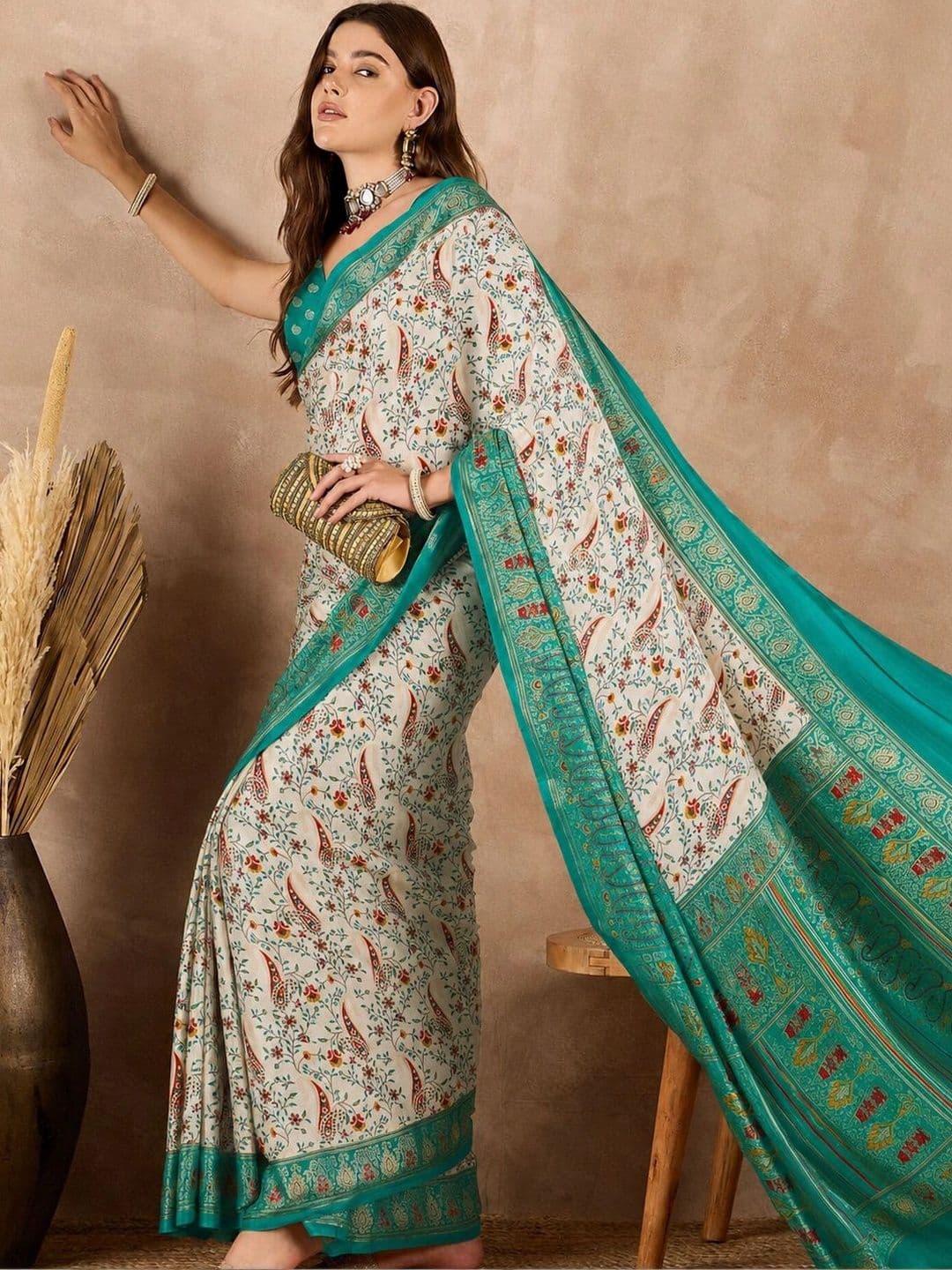 SANJANA  SILK SANJANA SILK Kalamkari Silk Blend Paithani Saree thumbnail 5
