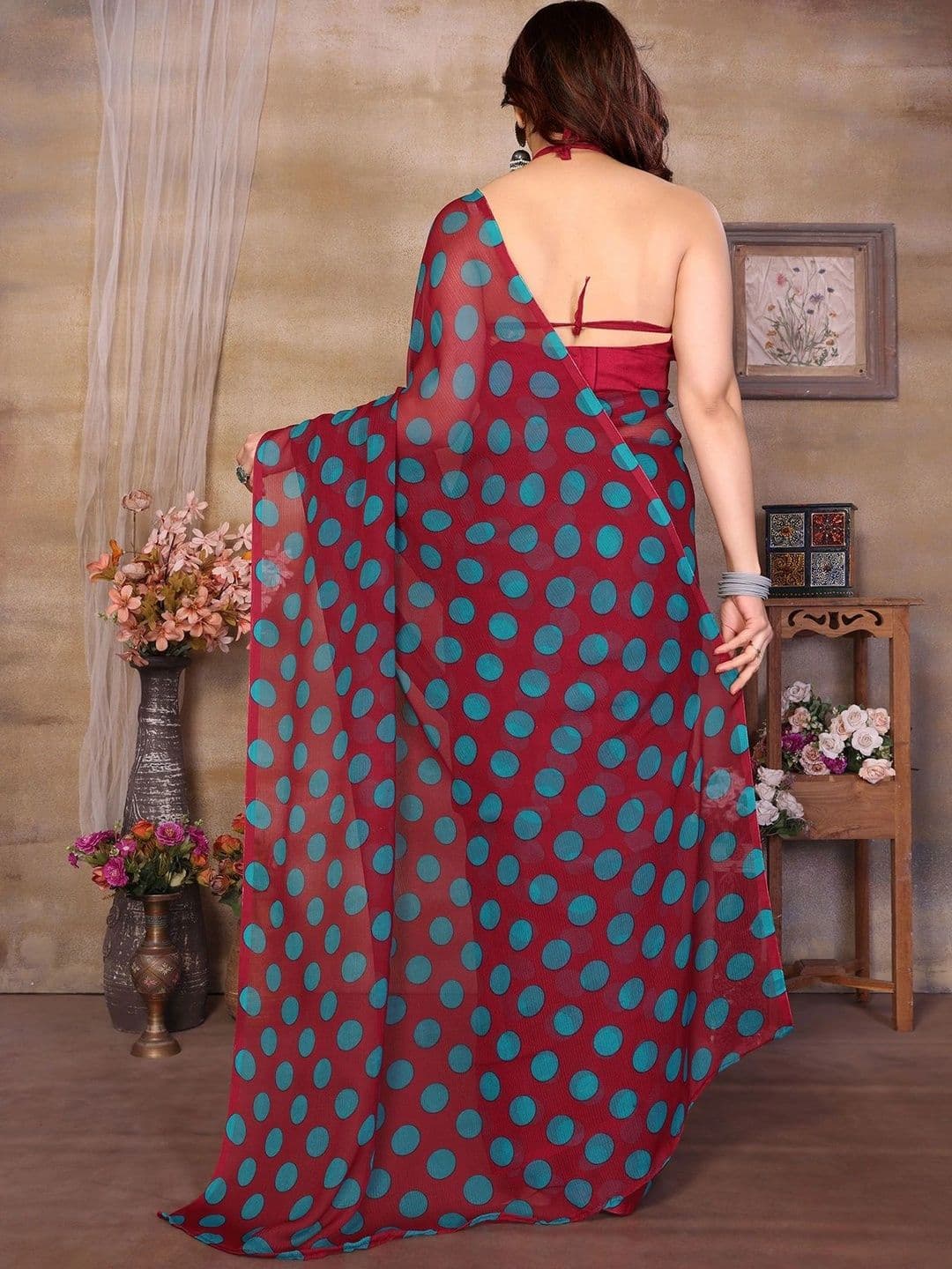 KALINI Polka Dot Pure Georgette Saree thumbnail 2