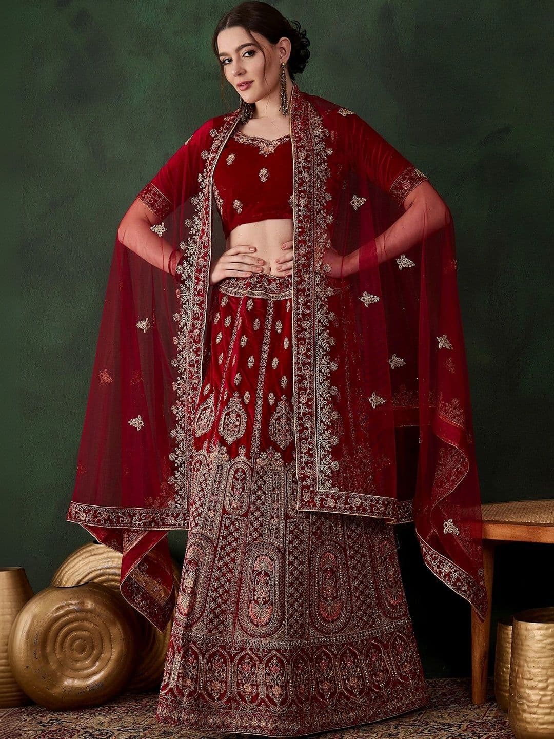 Anouk Rustic Embroidered Semi-Stitched Lehenga & Unstitched Blouse With Dupatta - view 1