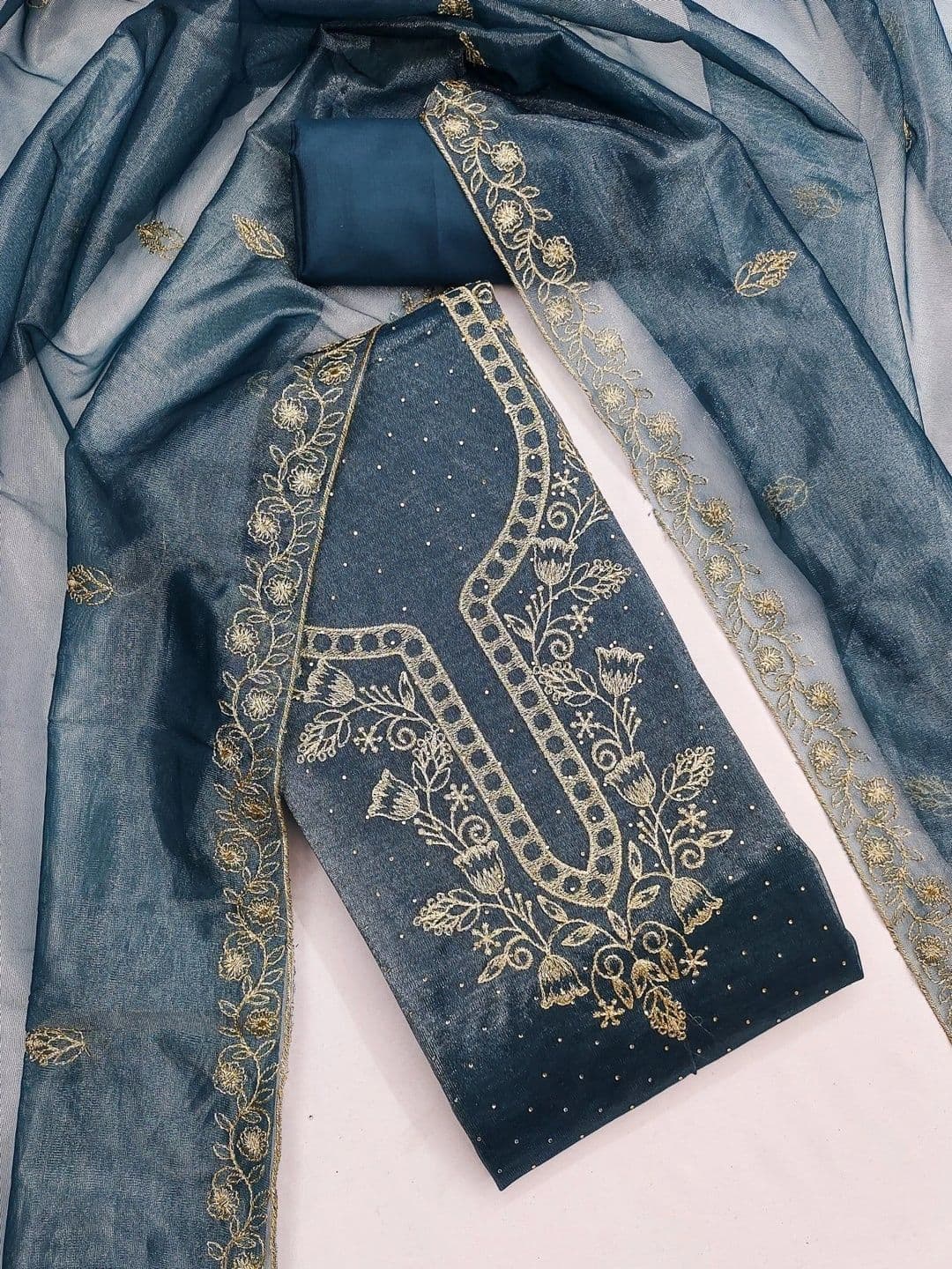TAVAS Embroidered Organza Unstitched Dress Material thumbnail 3