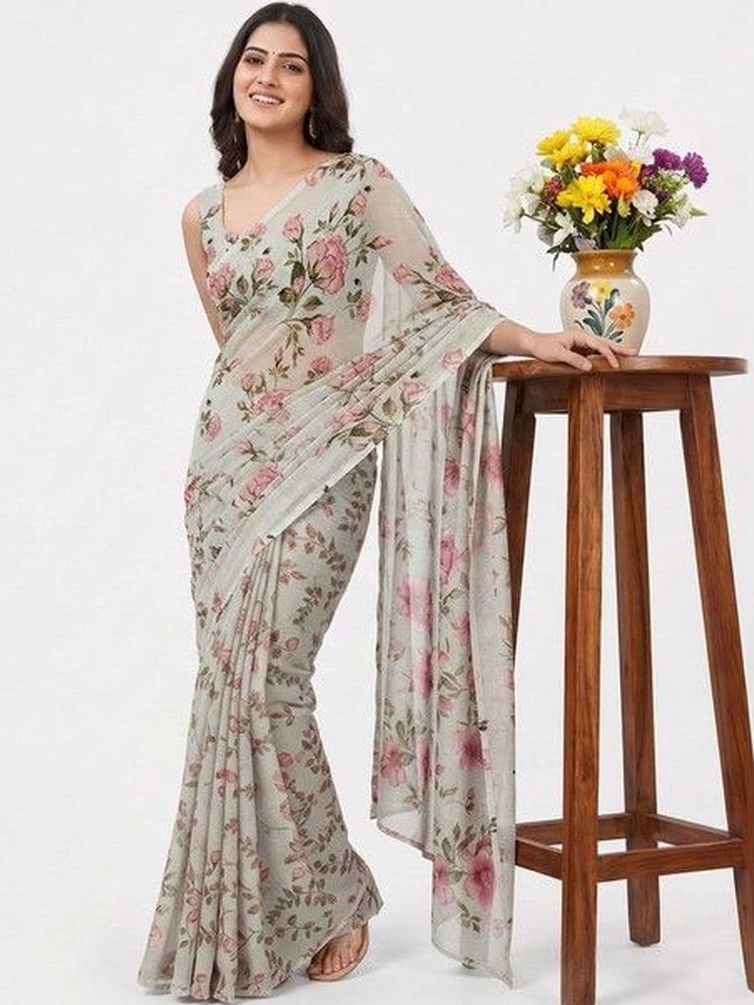 ARIHANT CREATIONS Floral Poly Georgette Saree - view 1