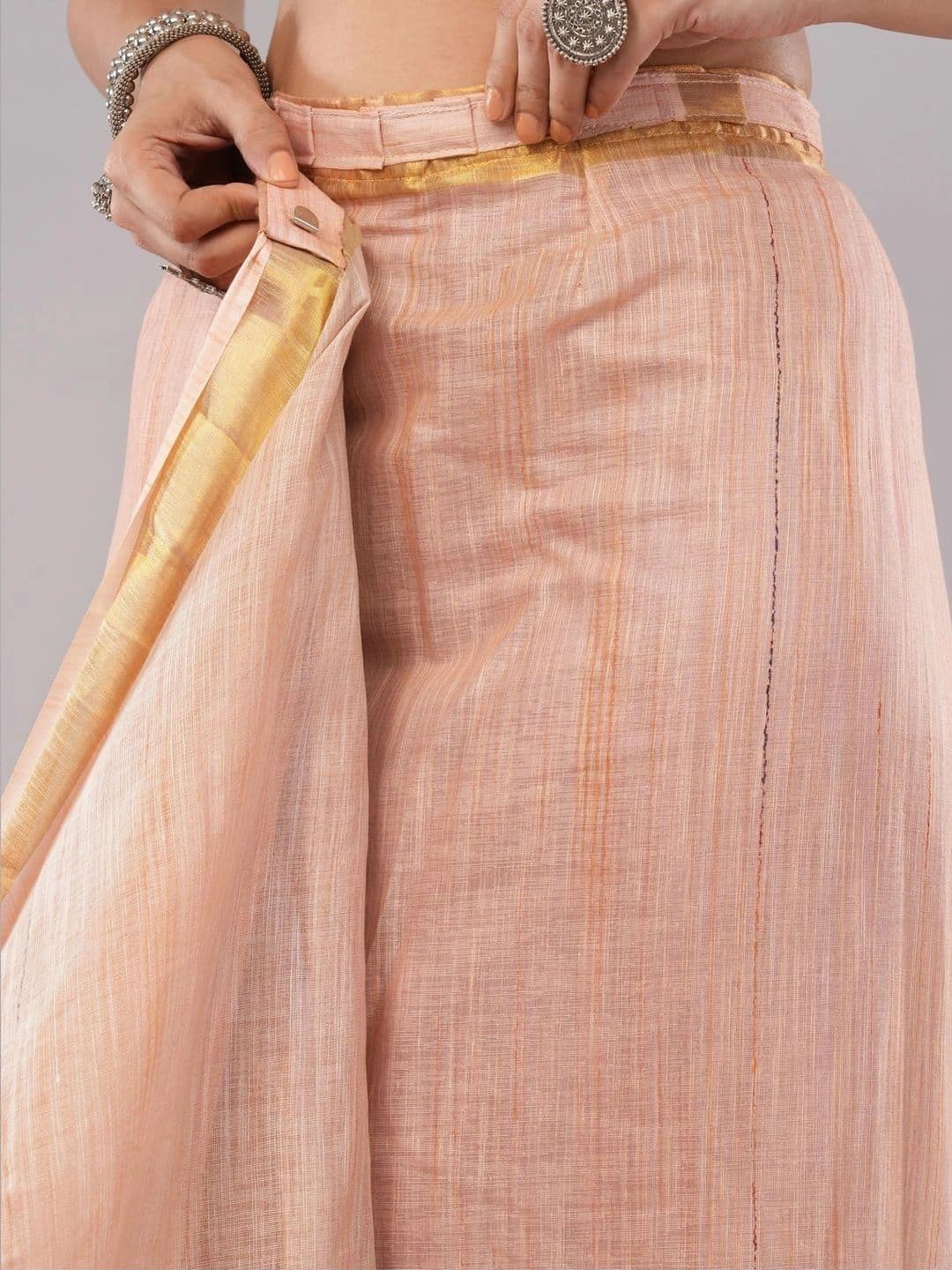 SAMANTHA Striped Linen Blend Belted Saree thumbnail 3