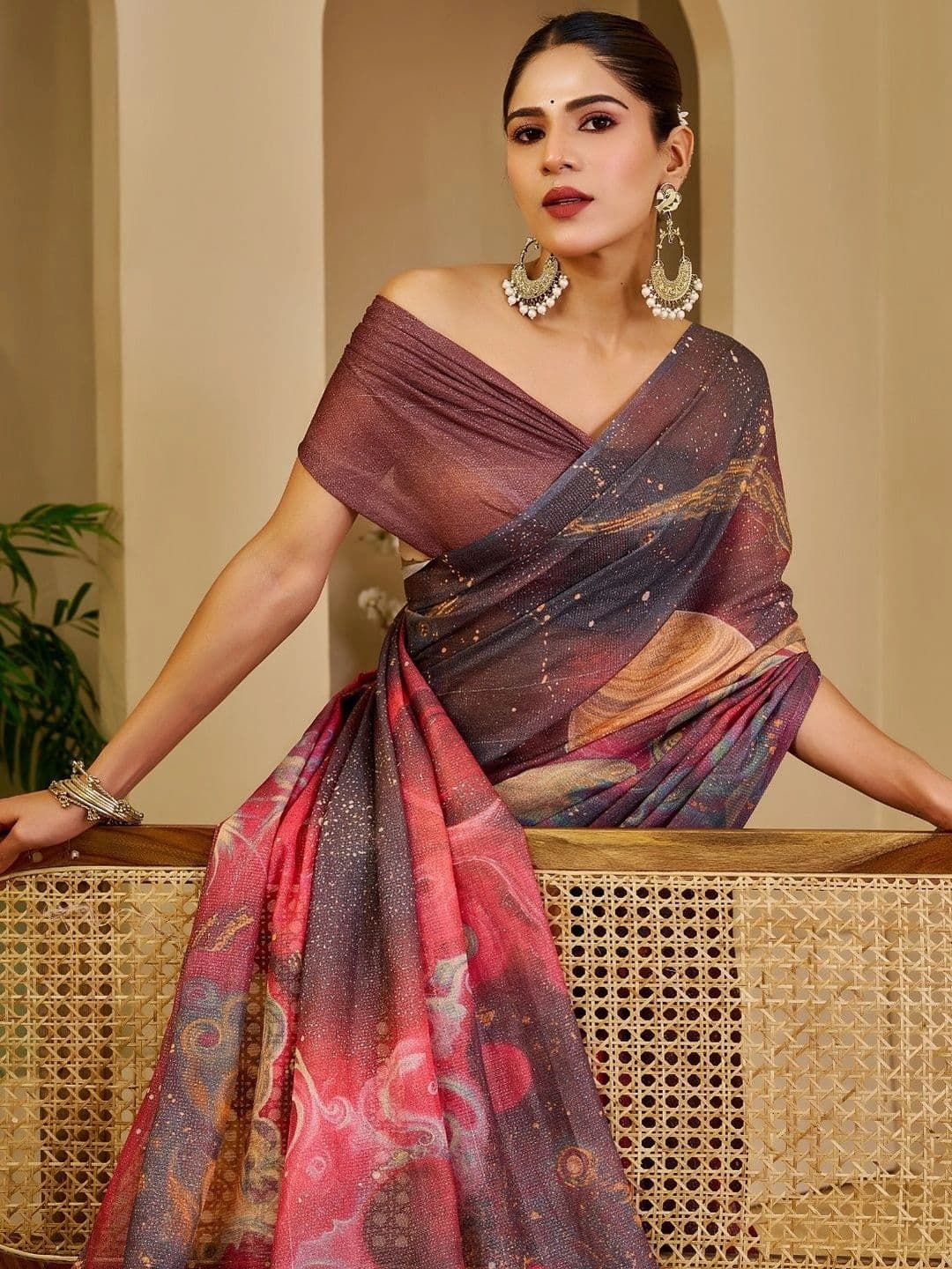 ZAMUNA Floral Tissue Designer Bhagalpuri Saree thumbnail 6