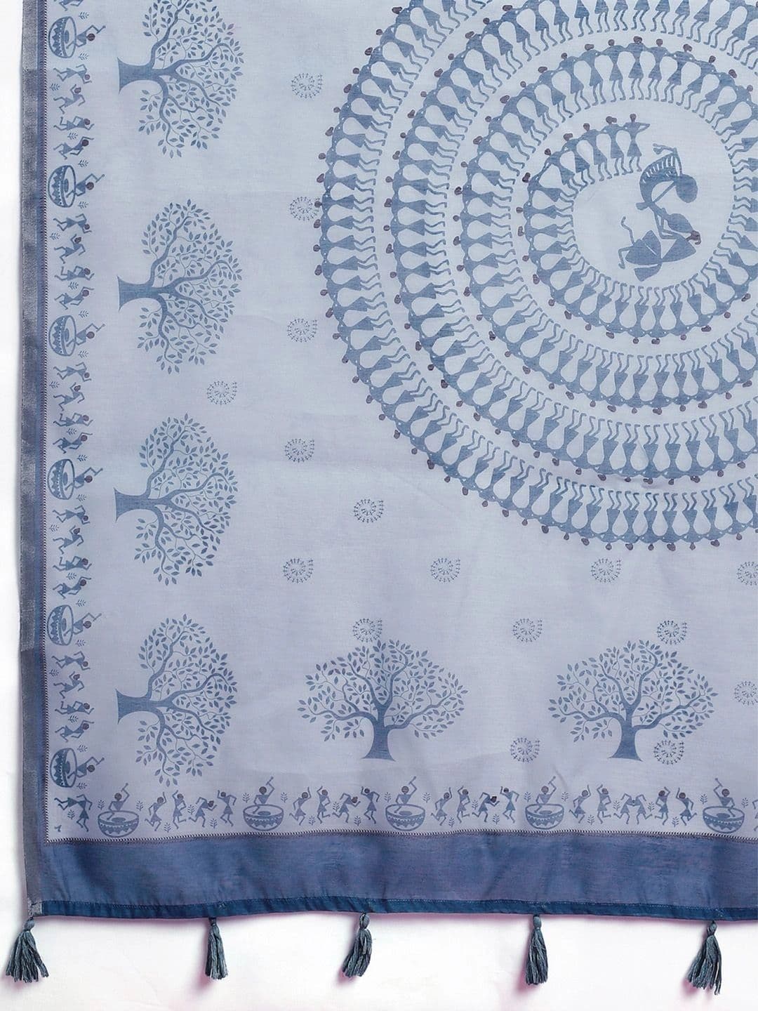 Sangria Warli Linen Blend Designer Block Print Saree thumbnail 7