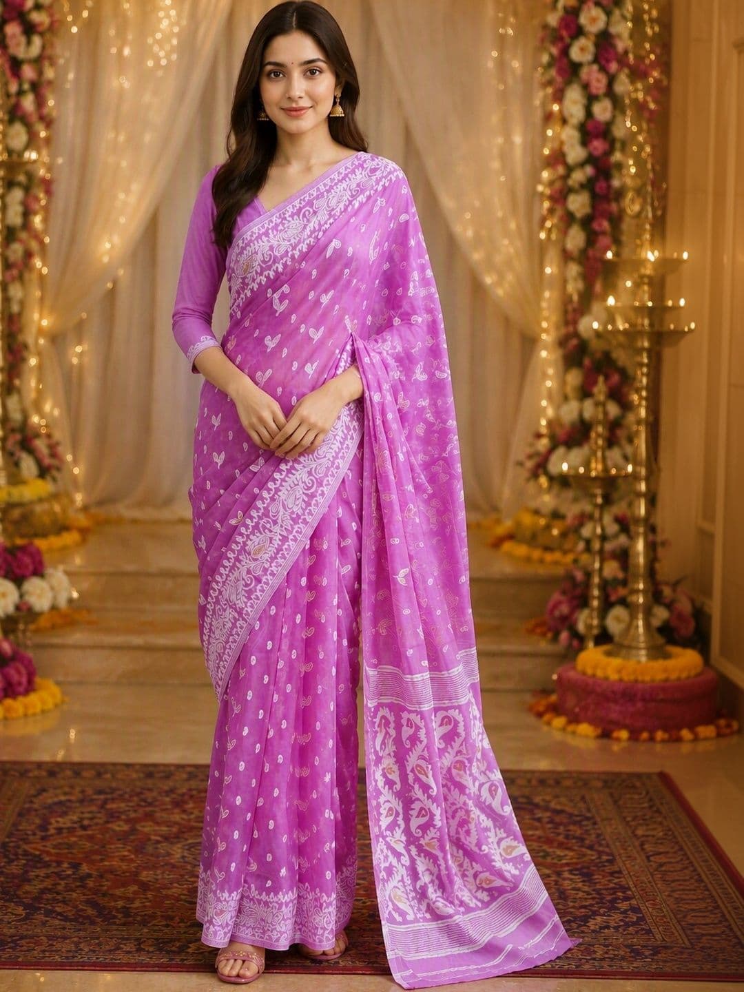 Saatika Ethnic Motifs Printed Jamdani Cotton Saree thumbnail 2