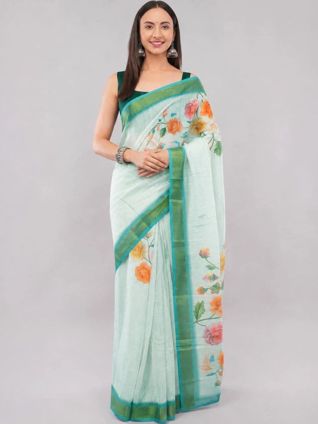 SAMANTHA Floral Linen Blend Saree - view 1