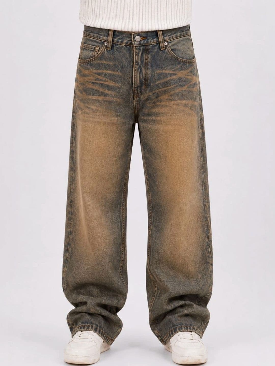 MQ Denim Men Straight Fit Mid-Rise Low Distress Light Fade Jeans - view 1