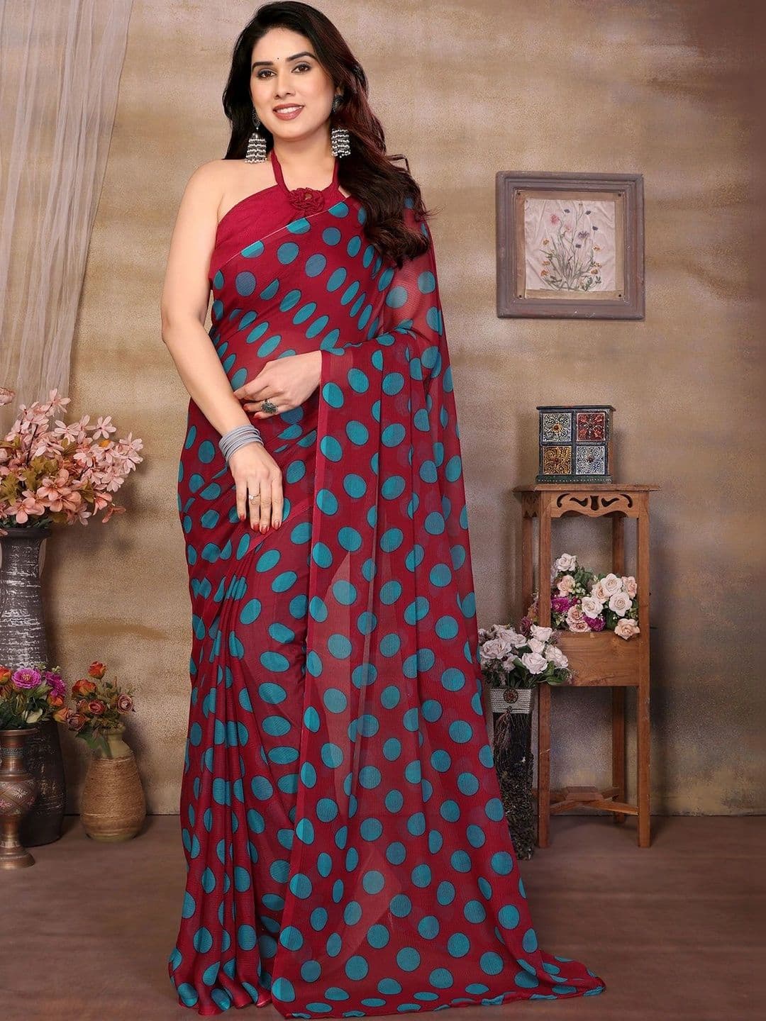 JANOI Polka Dot Pure Georgette Saree thumbnail 4