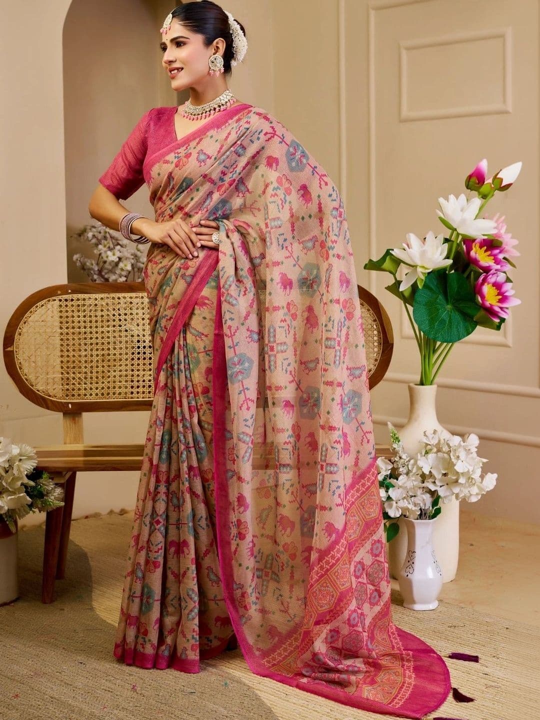 ZAMUNA Floral Tissue Designer Bhagalpuri Saree thumbnail 2