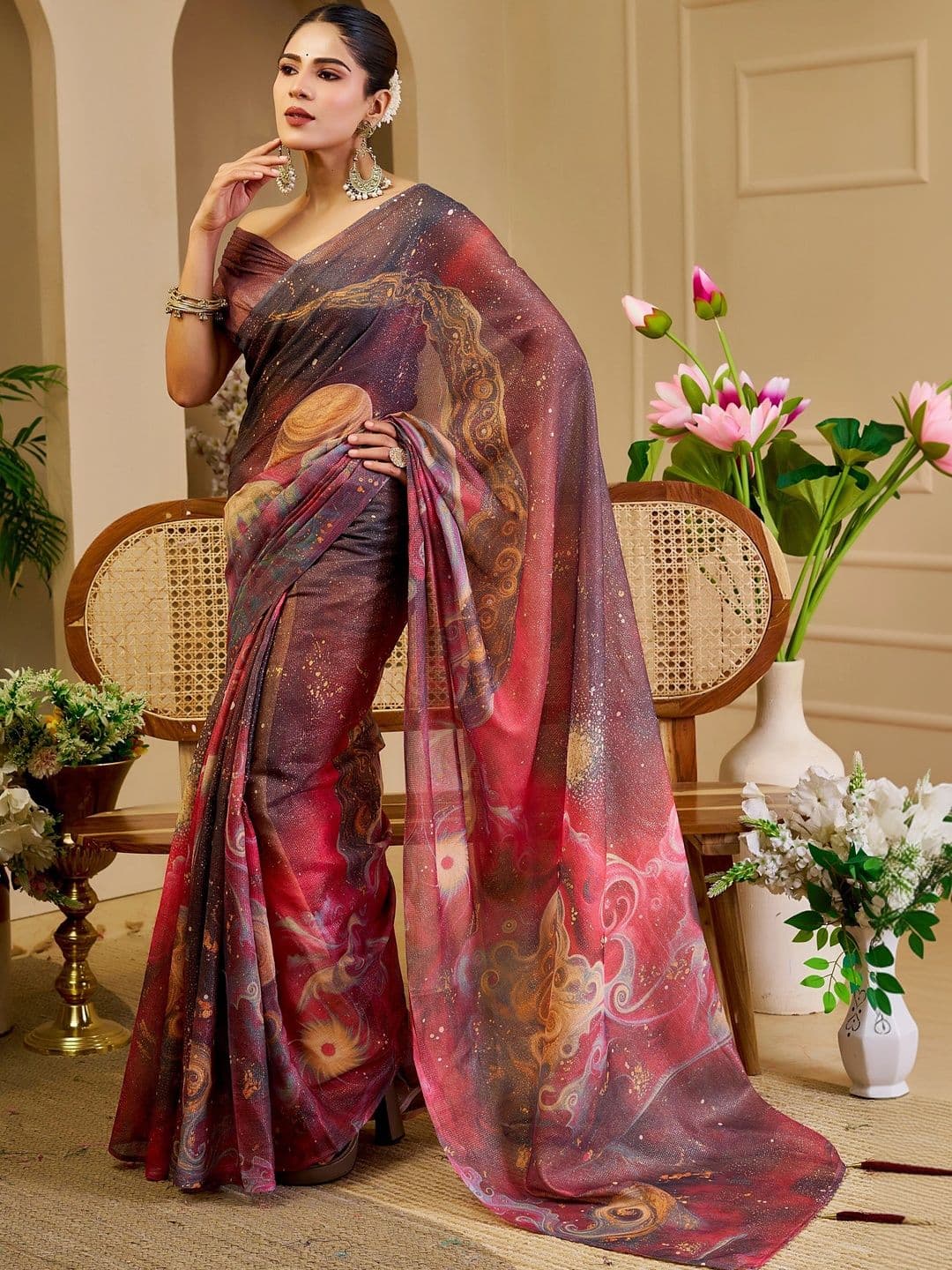 SAIYAMORI Sequinned Pure Cotton Saree - view 1
