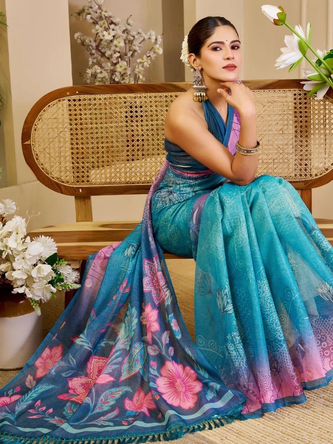ZAMUNA Floral Tissue Designer Bhagalpuri Saree thumbnail 3