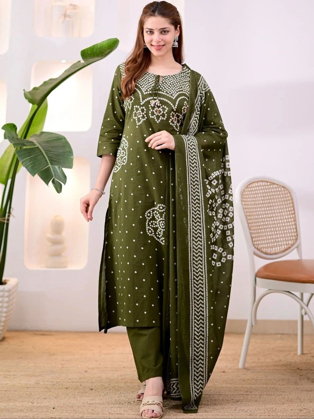 Sangria Women Ethnic Motifs Printed Regular Pure Cotton Kurta with Trousers & With Dupatta - view 1