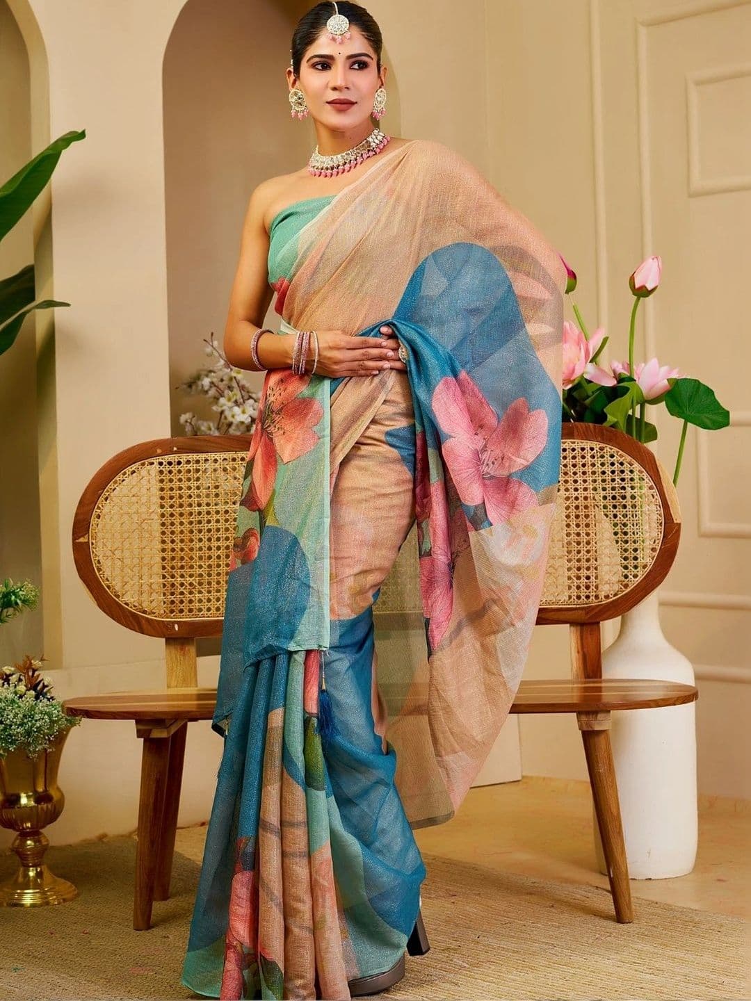 ZAMUNA Floral Tissue Designer Bhagalpuri Saree - view 1