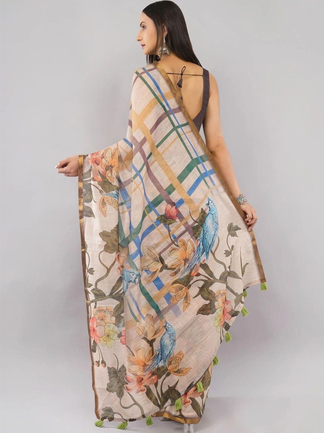 SAMANTHA Floral Linen Blend Belted Saree thumbnail 7