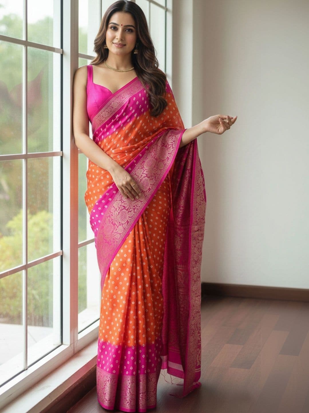 BOLOKA Bandhani Zari Art Silk Designer Bandhani Saree thumbnail 4