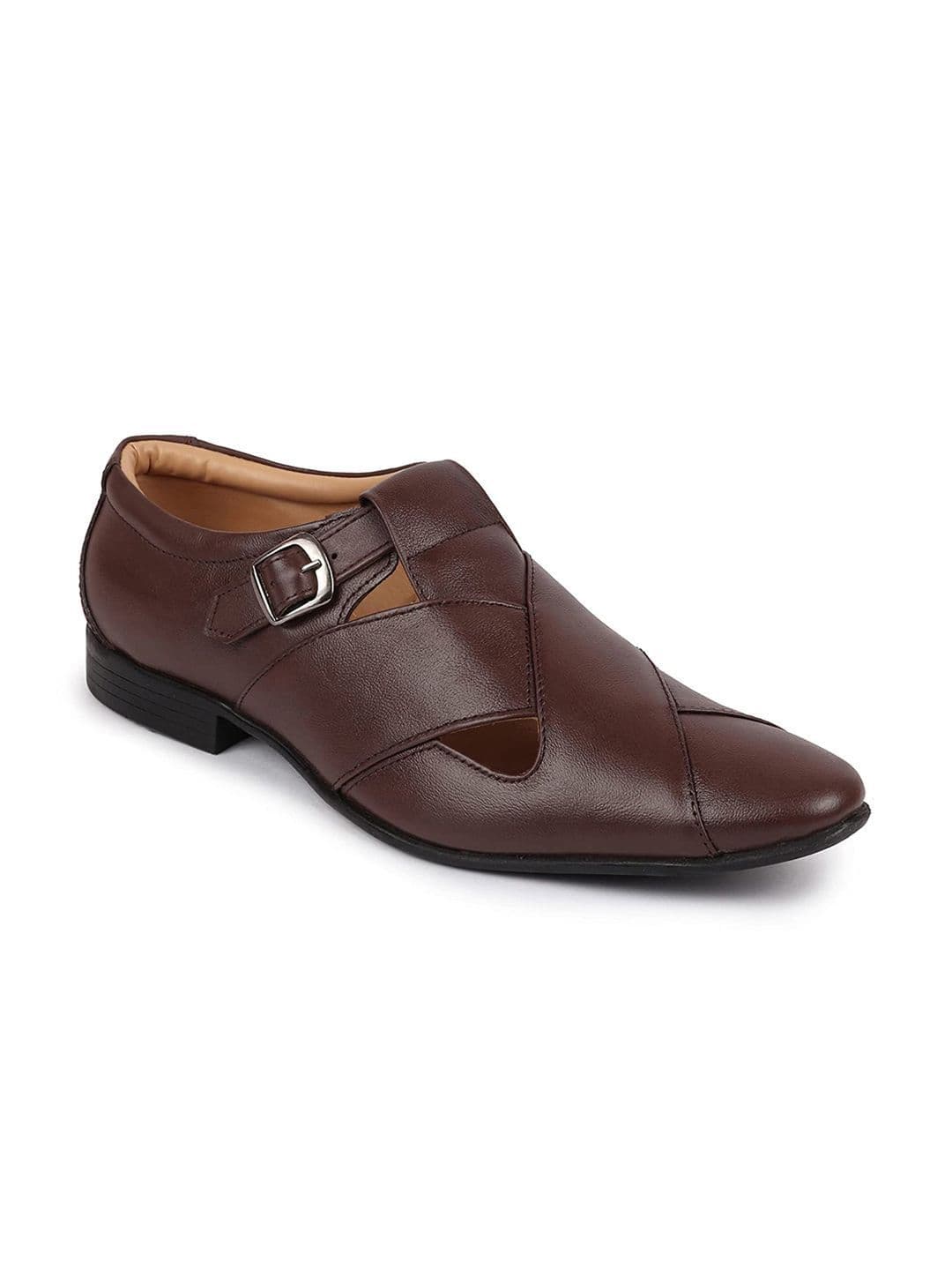 FAUSTO Men Brown Leather Shoe-Style Sandals thumbnail 7